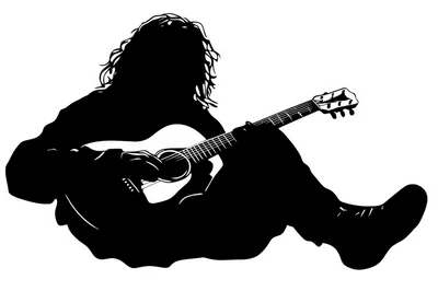 Silhouette Of A Long Haired Musician Playing Acoustic Guitar
