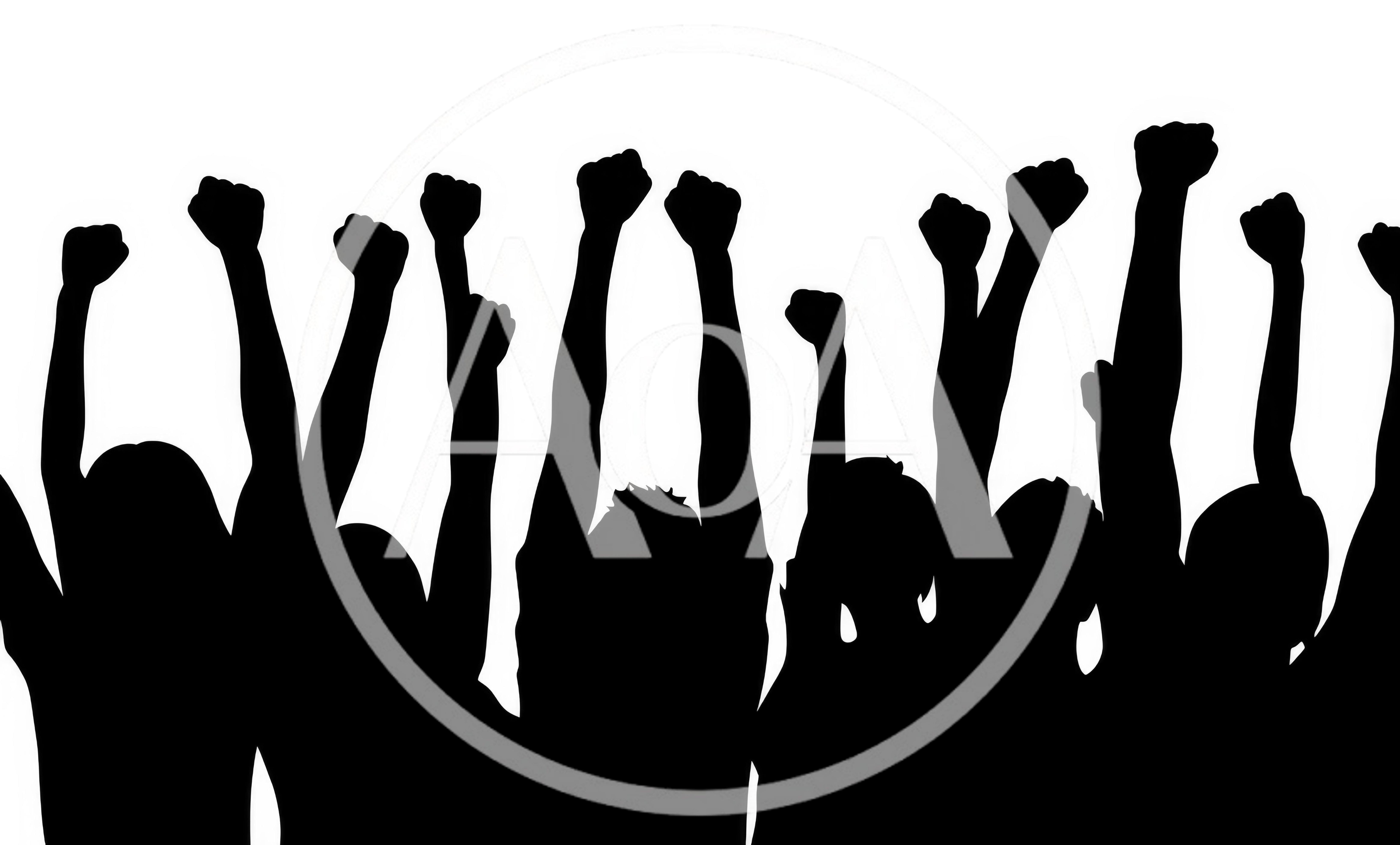 Silhouettes of People Raising Fists in Protest