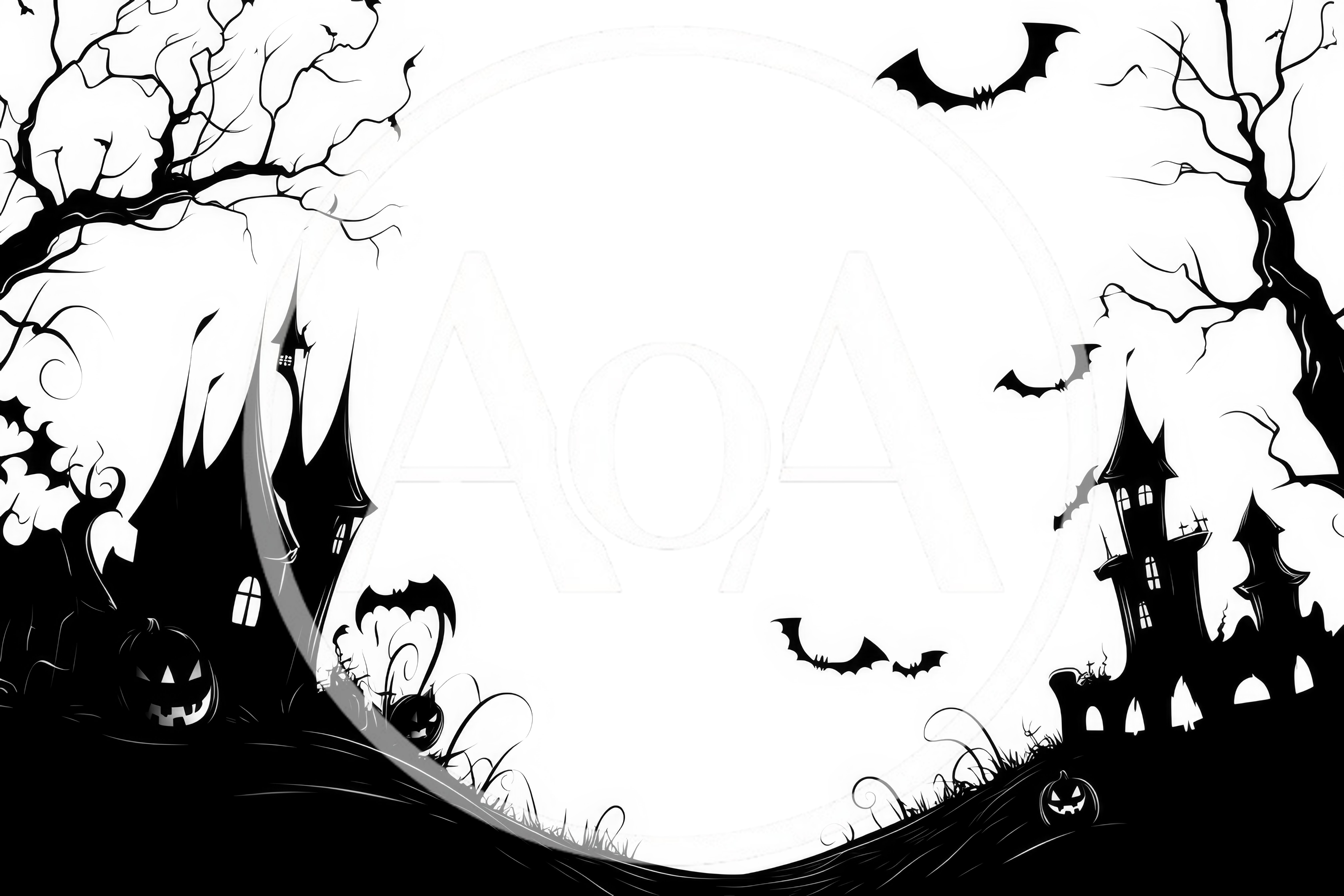 Spooky Halloween Silhouette Landscape With Haunted Castles