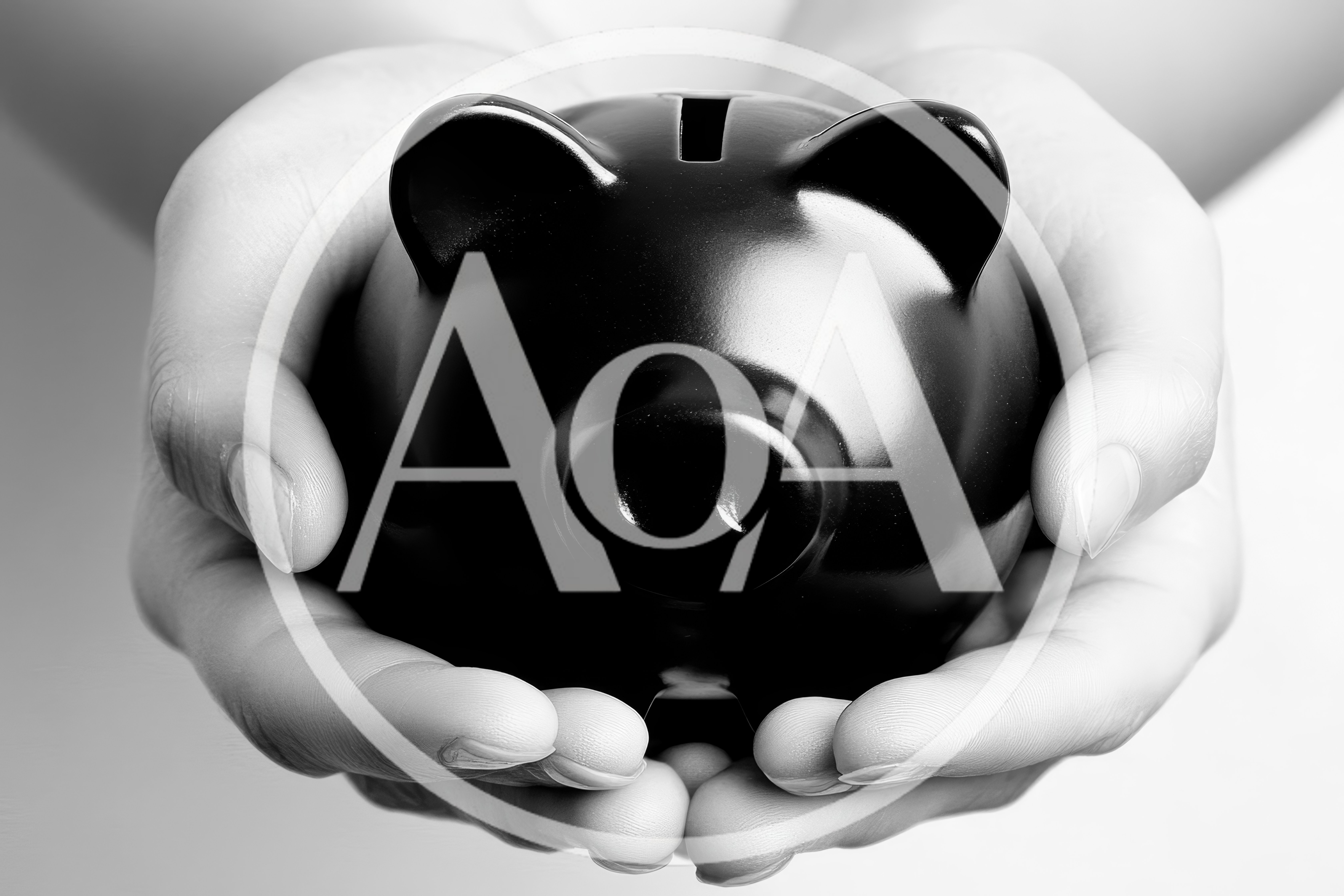 Hands Holding A Black Piggy Bank