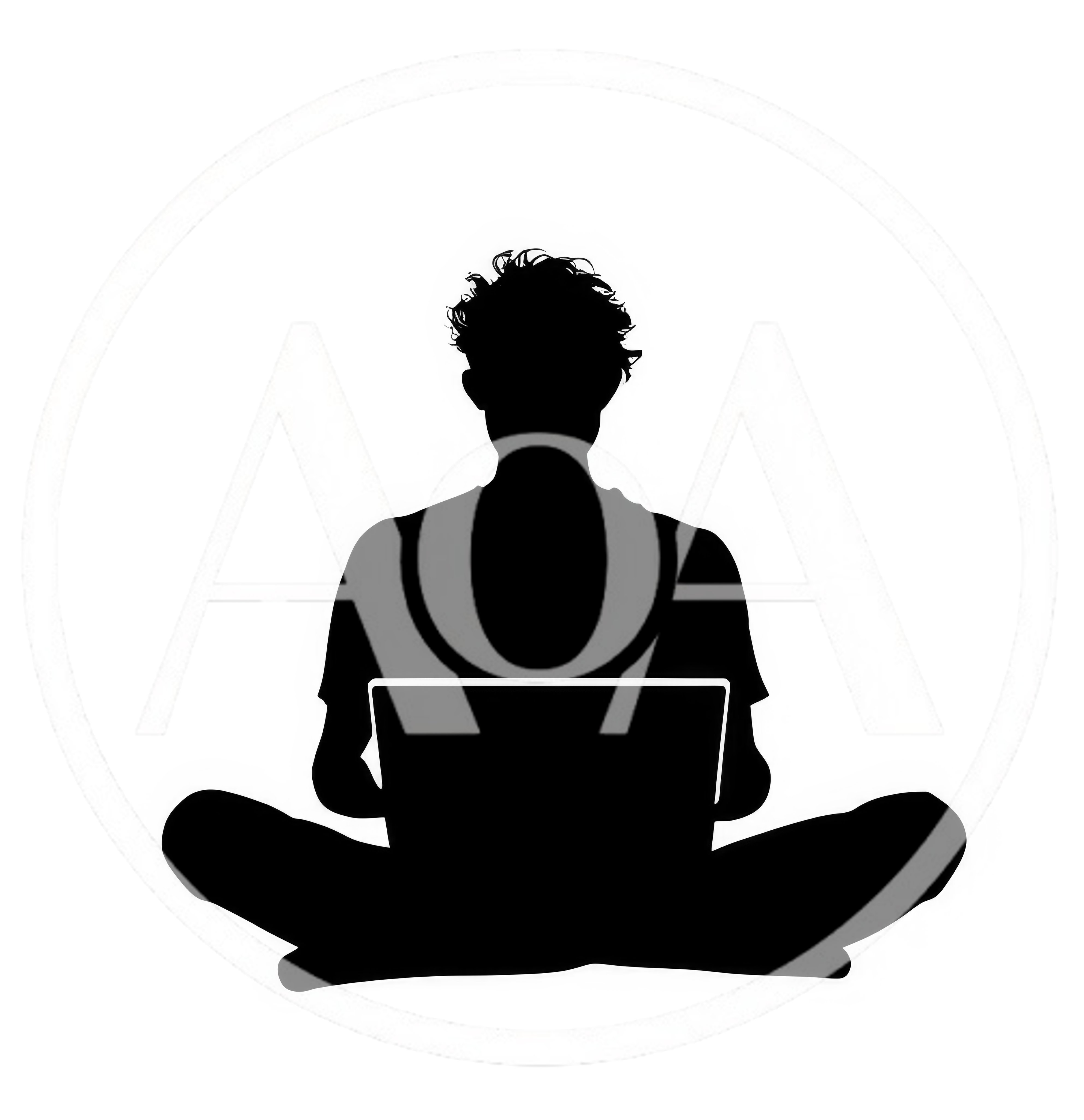 Silhouette Of A Person Sitting Cross Legged Using Laptop
