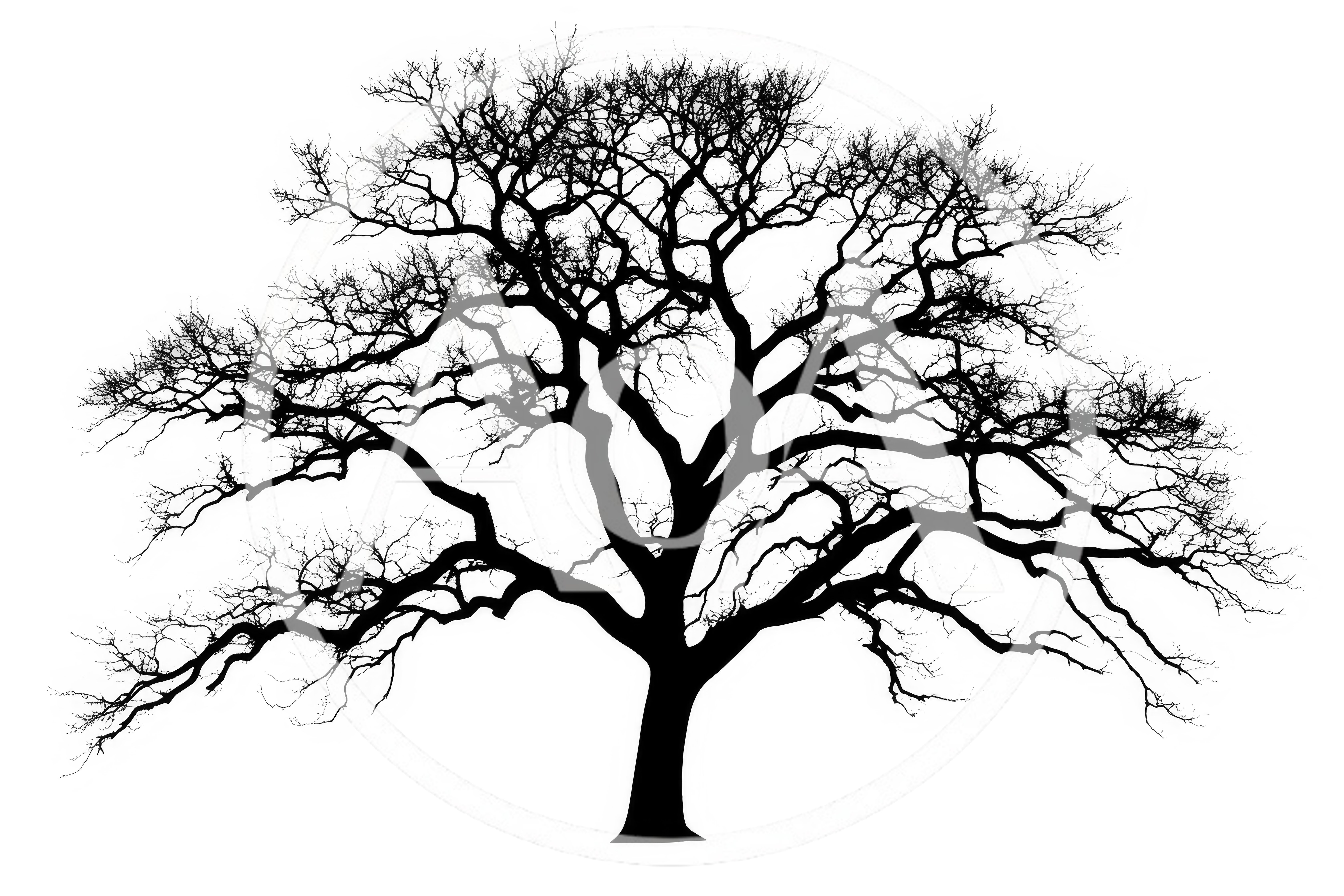 Silhouette Of A Large Bare Deciduous Tree