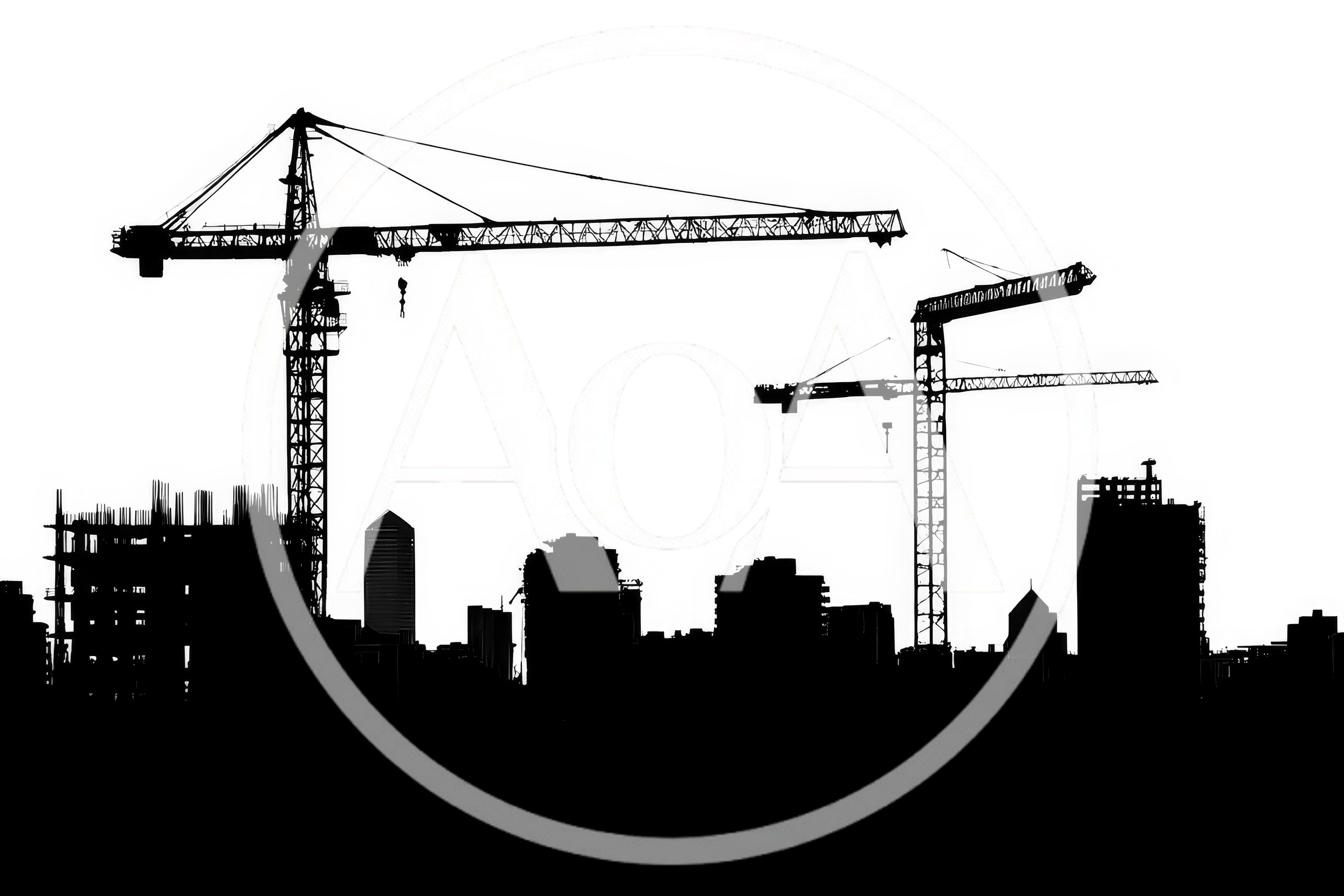 Construction Cranes Over Urban Skyline Silhouette