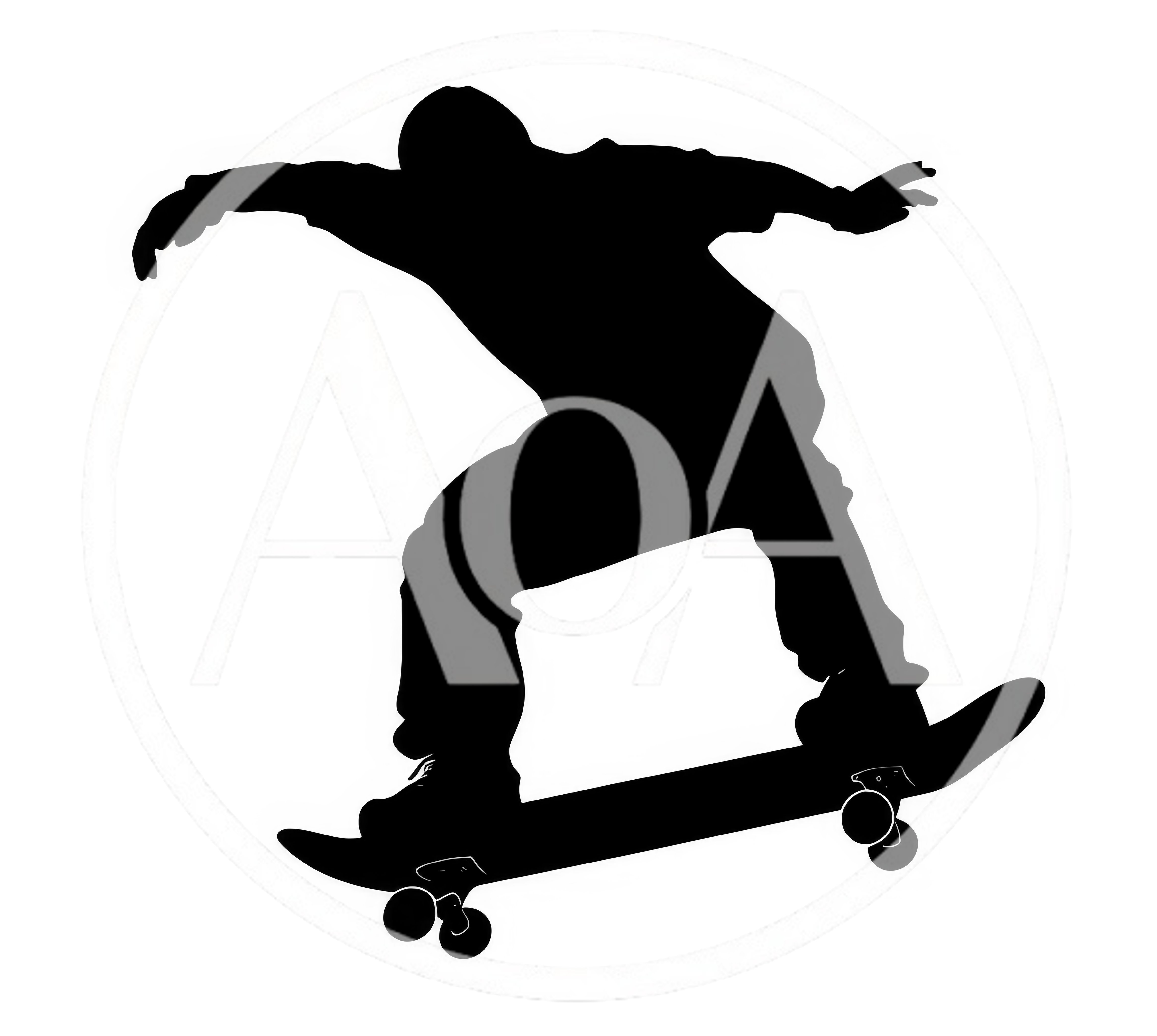 Black Silhouette Of A Skateboarder Performing A Jump