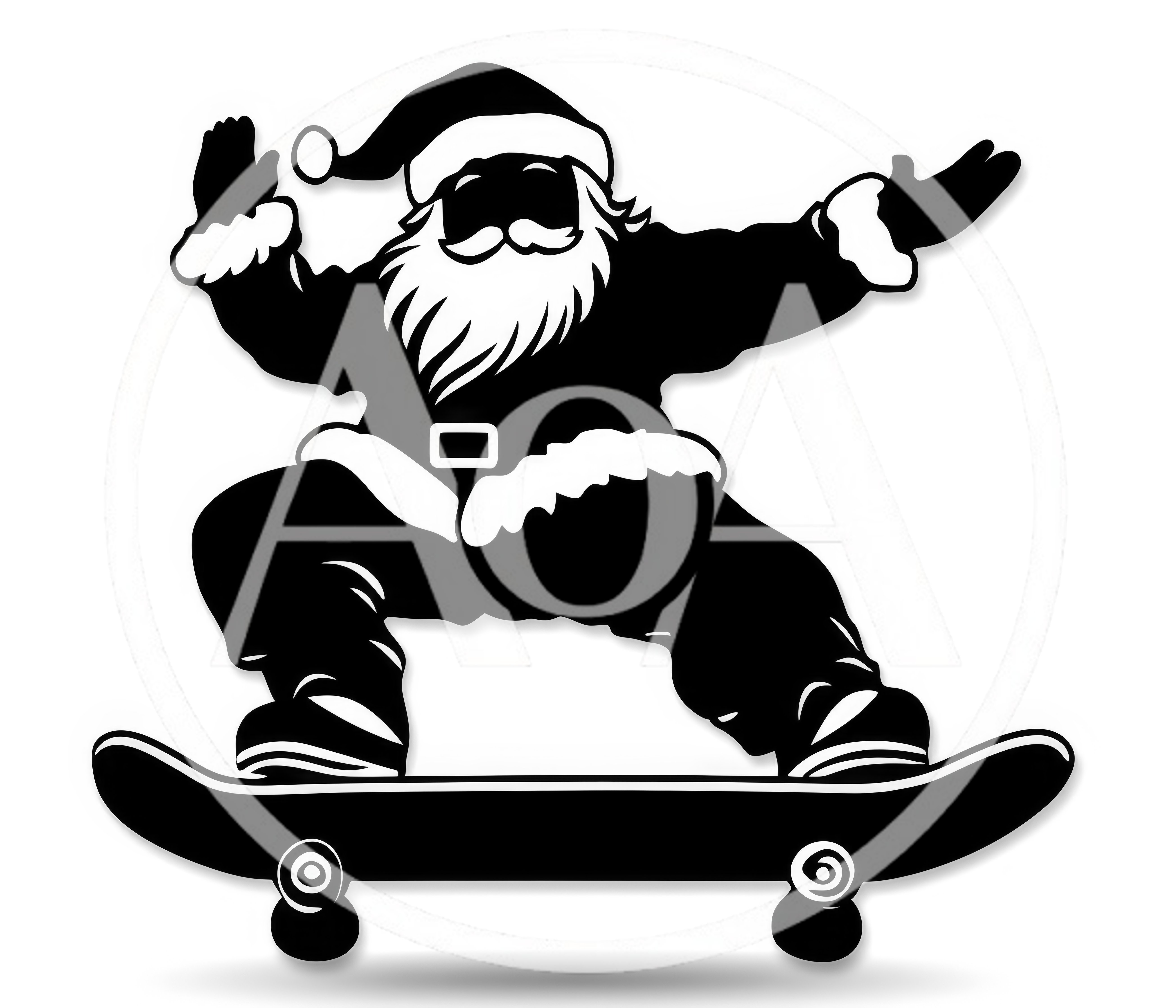 Santa Claus Riding A Skateboard Silhouette