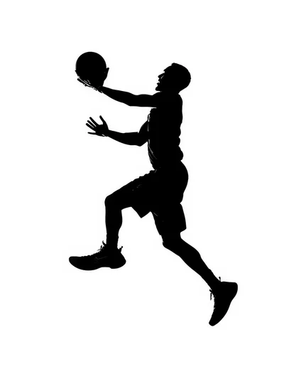 Silhouette Of A Basketball Player Jumping For A Layup
