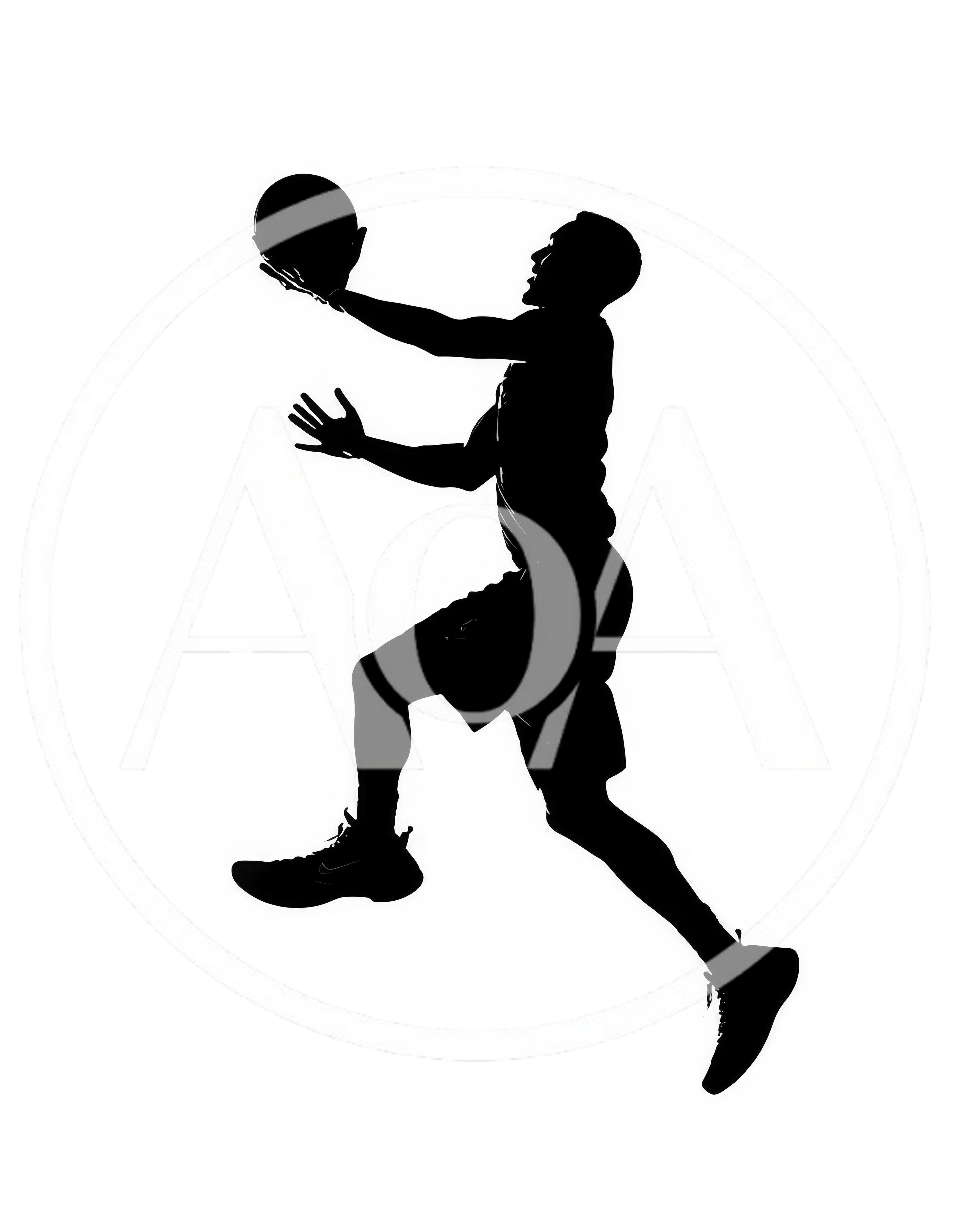 Silhouette Of A Basketball Player Jumping For A Layup