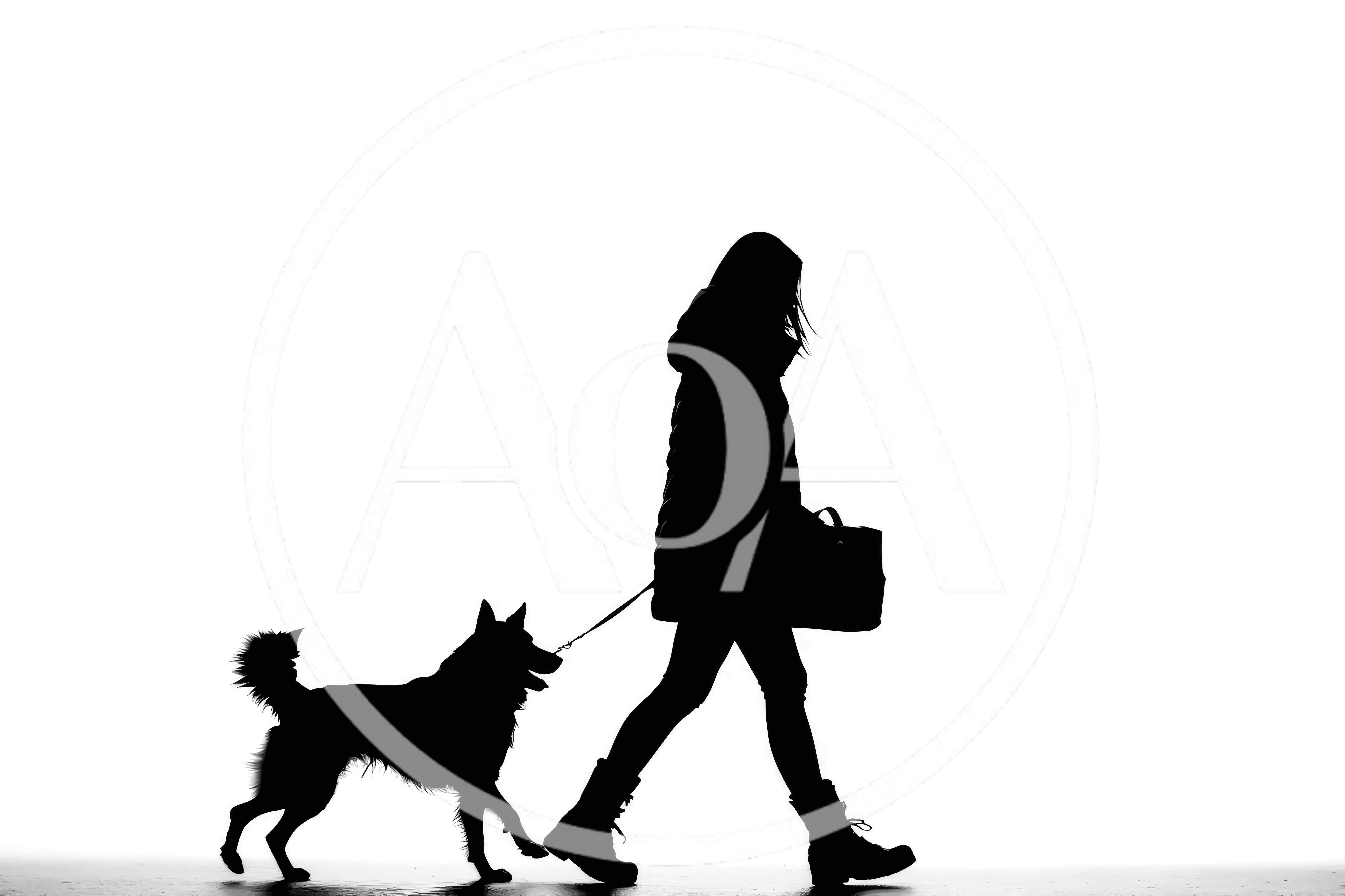 Silhouette Of A Woman Walking Her Dog