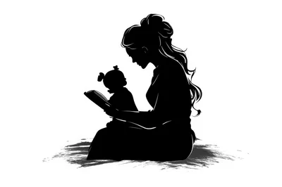 Silhouette of Mother Reading Book to Her Baby
