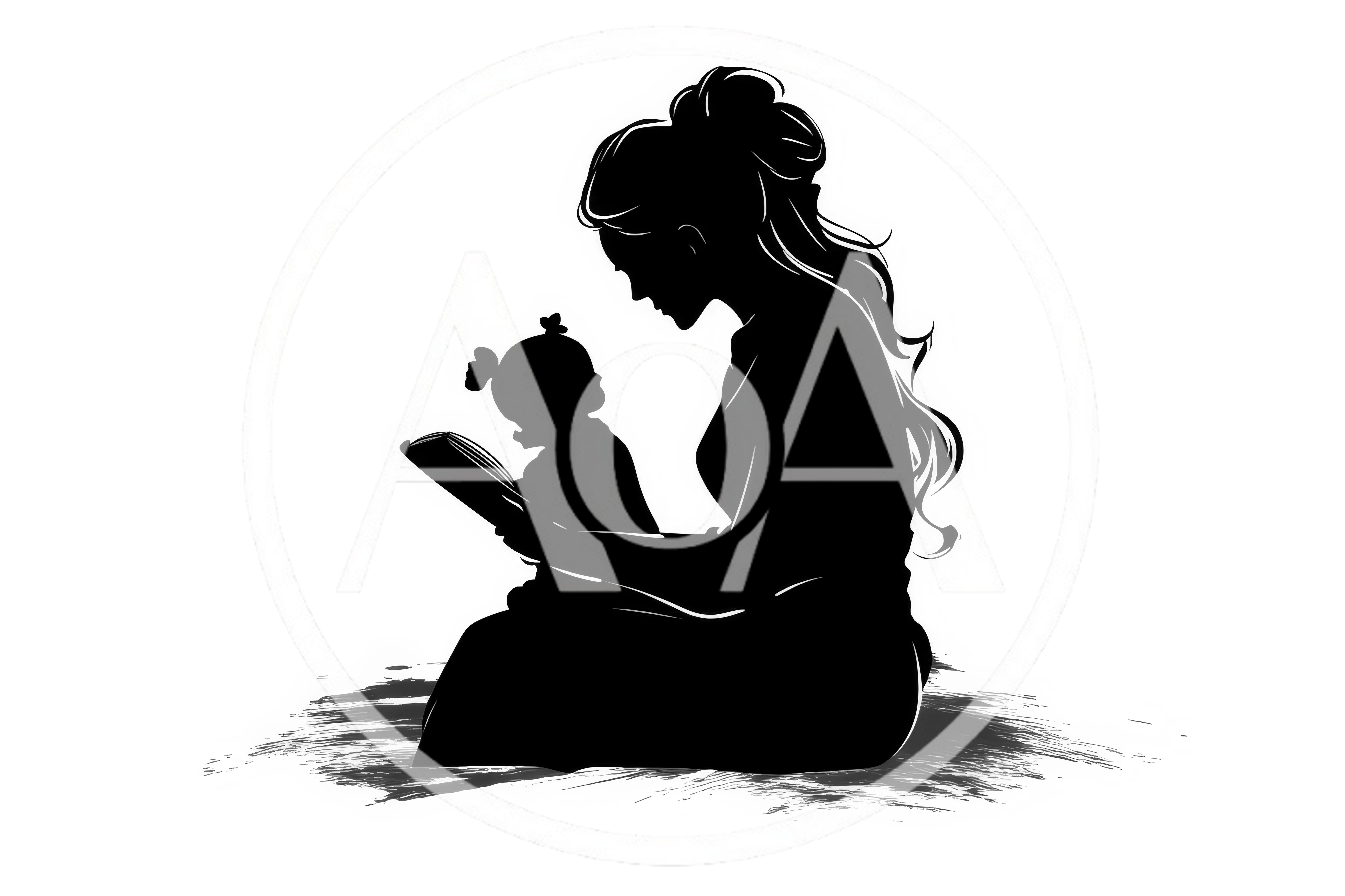 Silhouette of Mother Reading Book to Her Baby