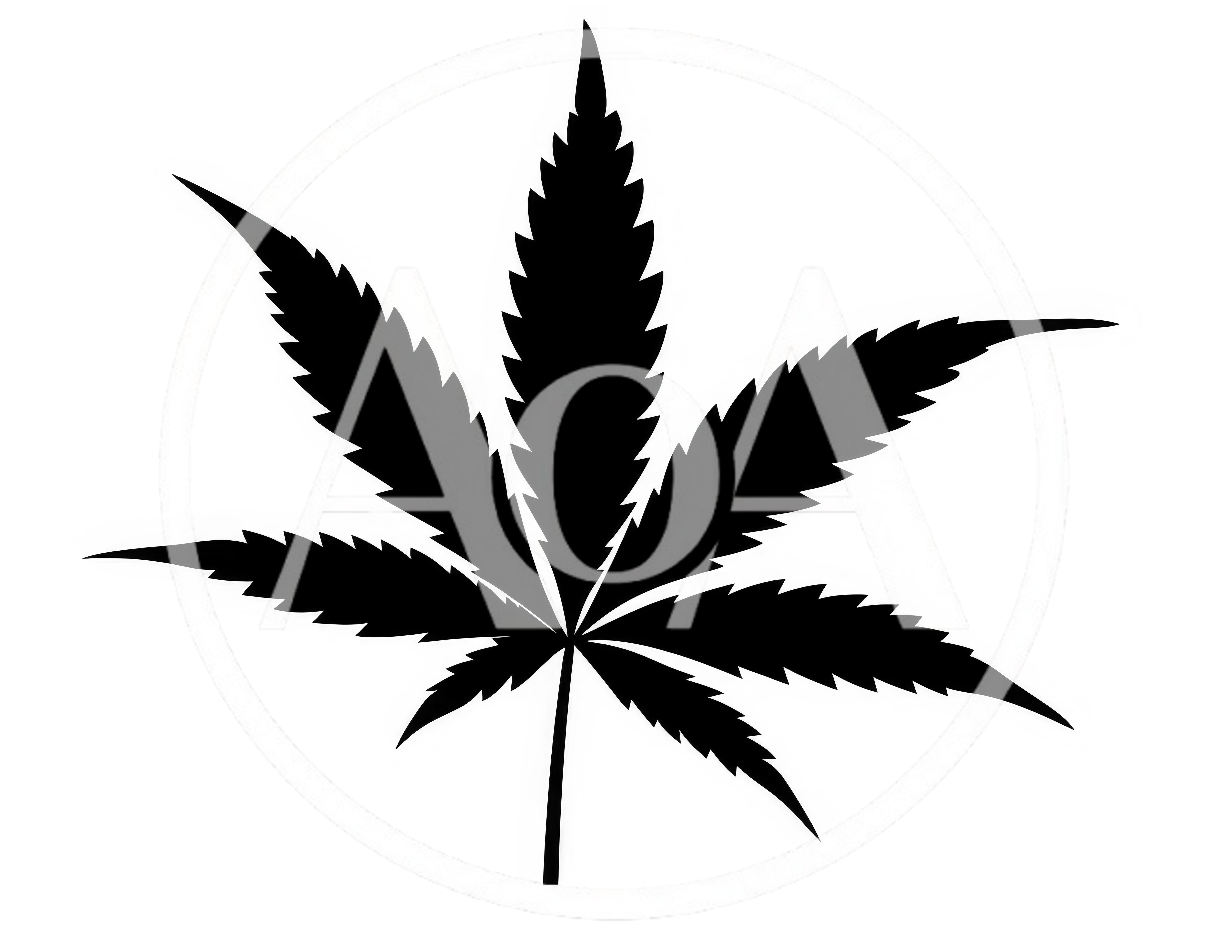 Black Silhouette Of A Cannabis Leaf On White Background