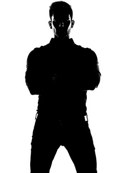 Silhouette Of A Confident Man Standing With Crossed Arms