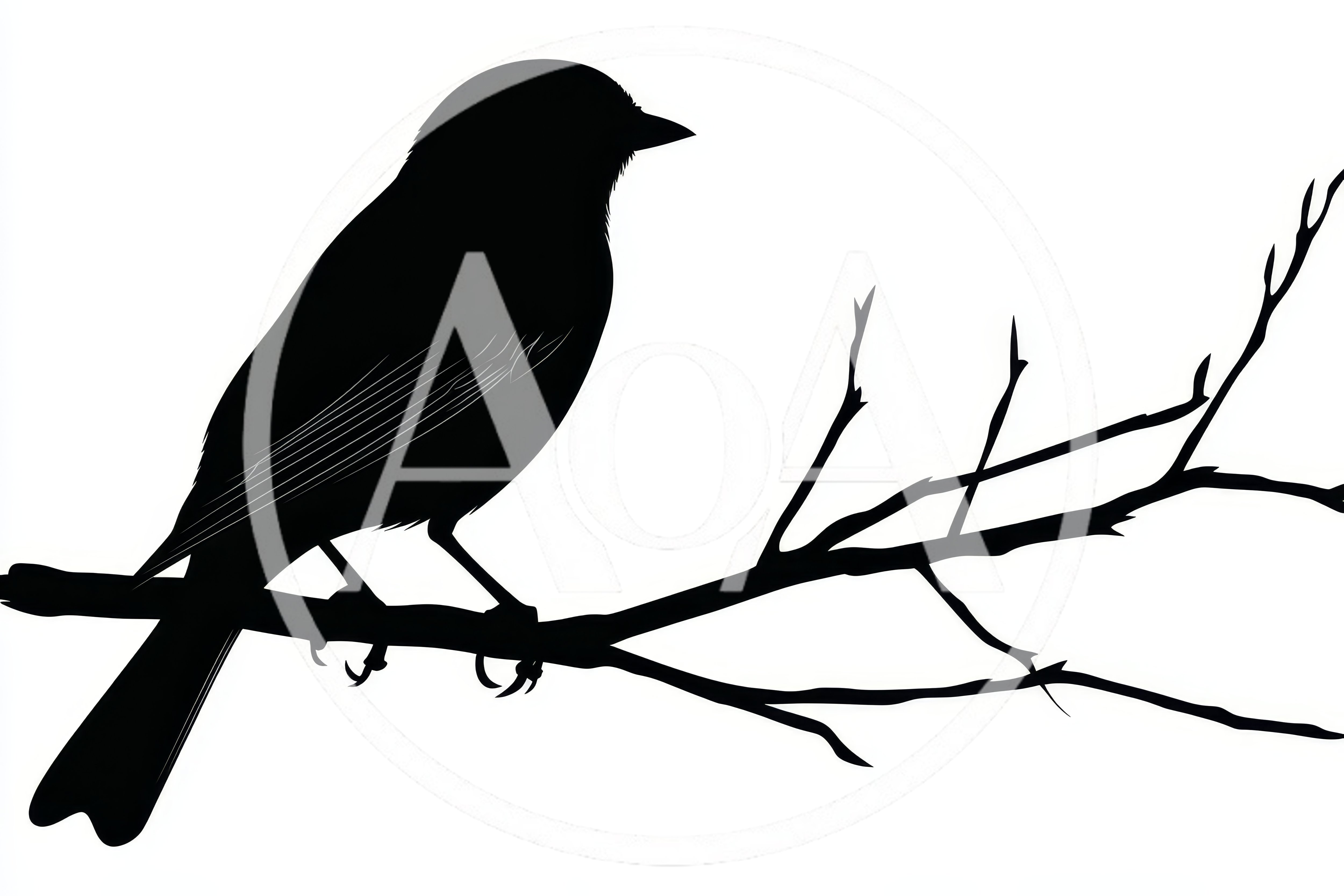 Black Silhouette Of A Bird Perched On A Branch