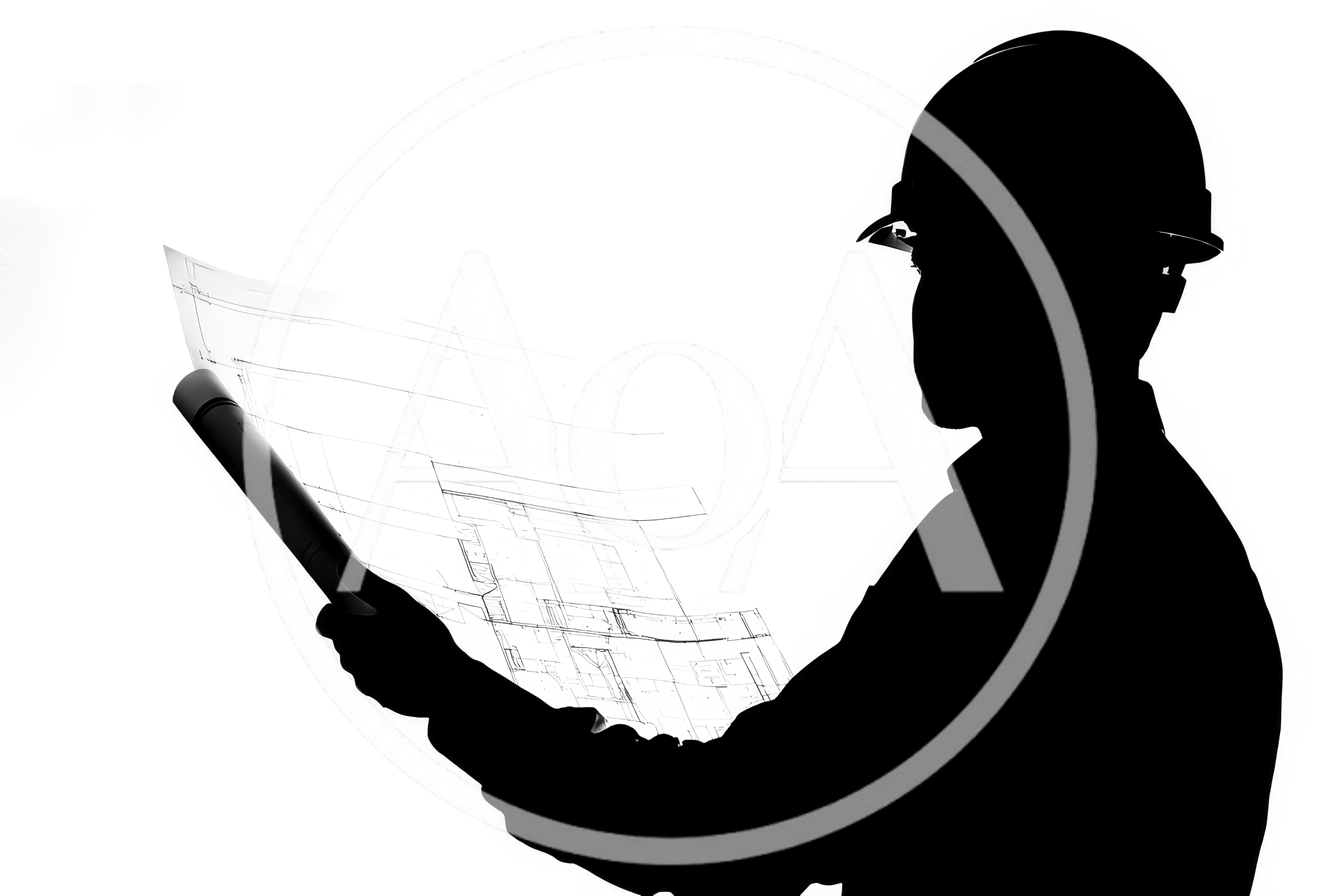 Silhouette Of A Construction Engineer Reviewing Blueprints