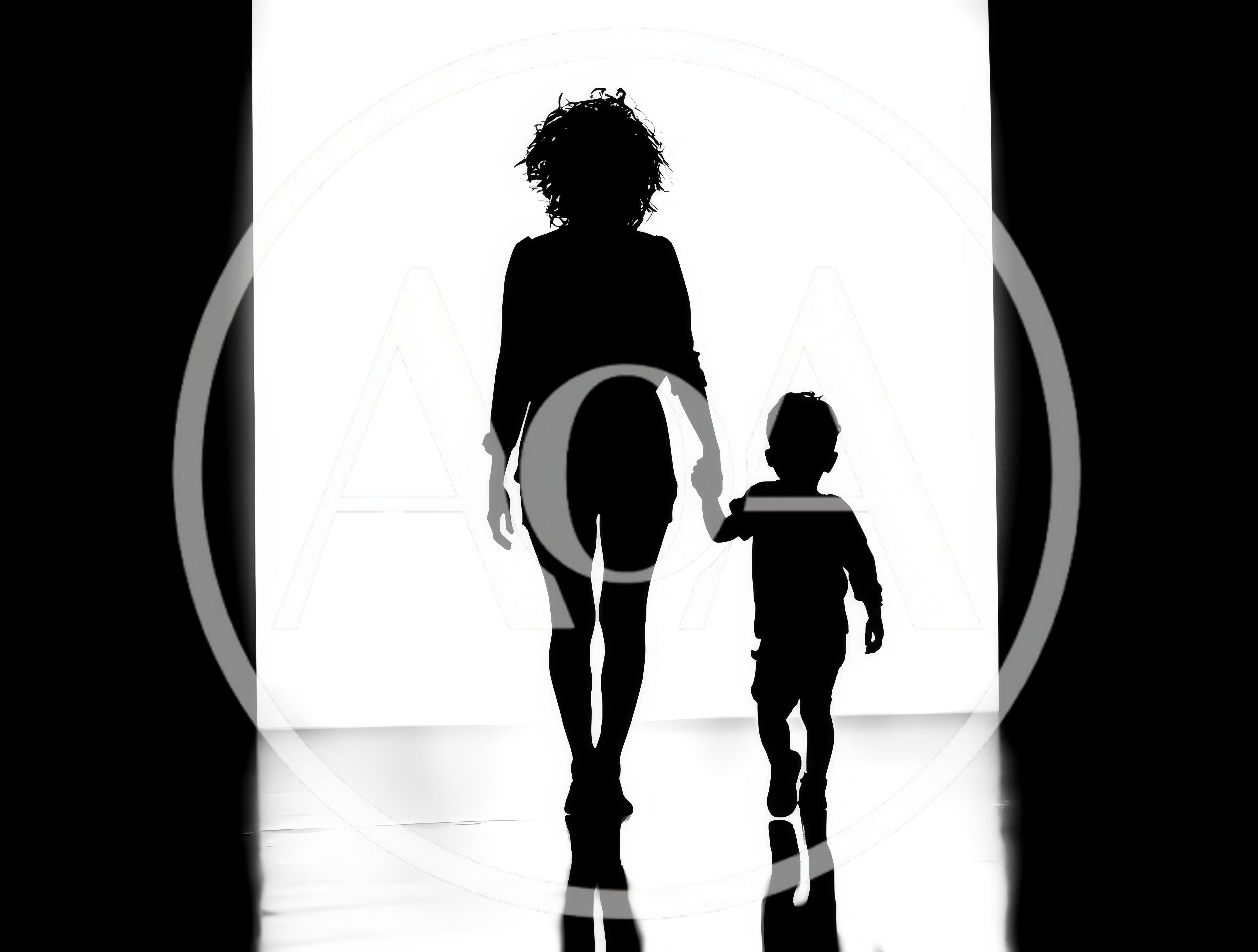 Silhouette Of A Mother And Child Walking Together