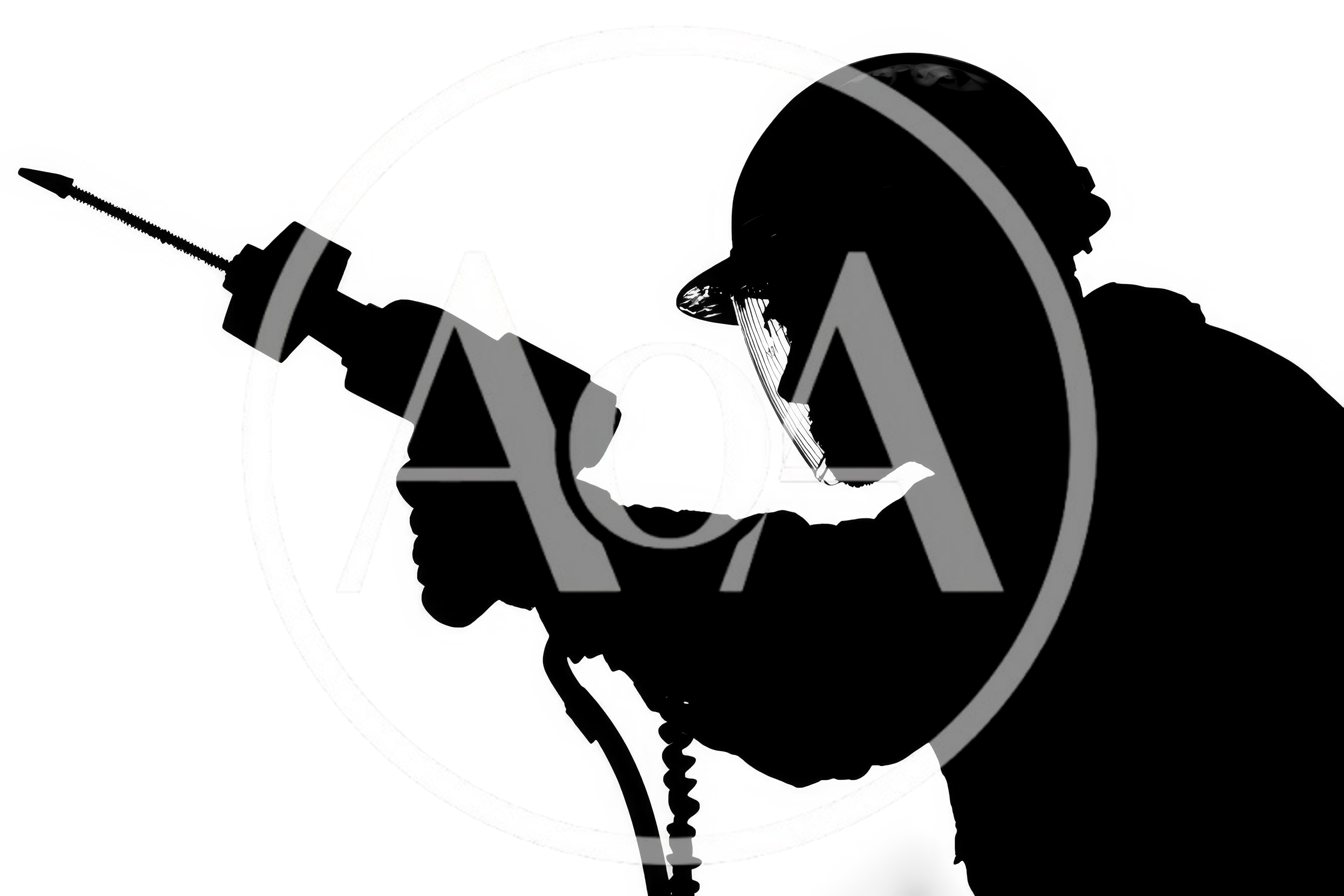 Silhouette Of A Construction Worker Using A Power Drill