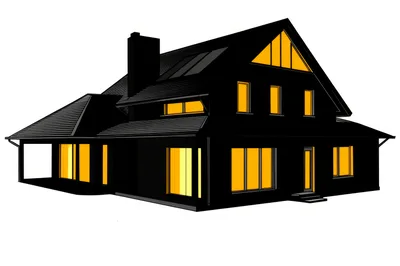 Modern Black House Illustration With Glowing Windows
