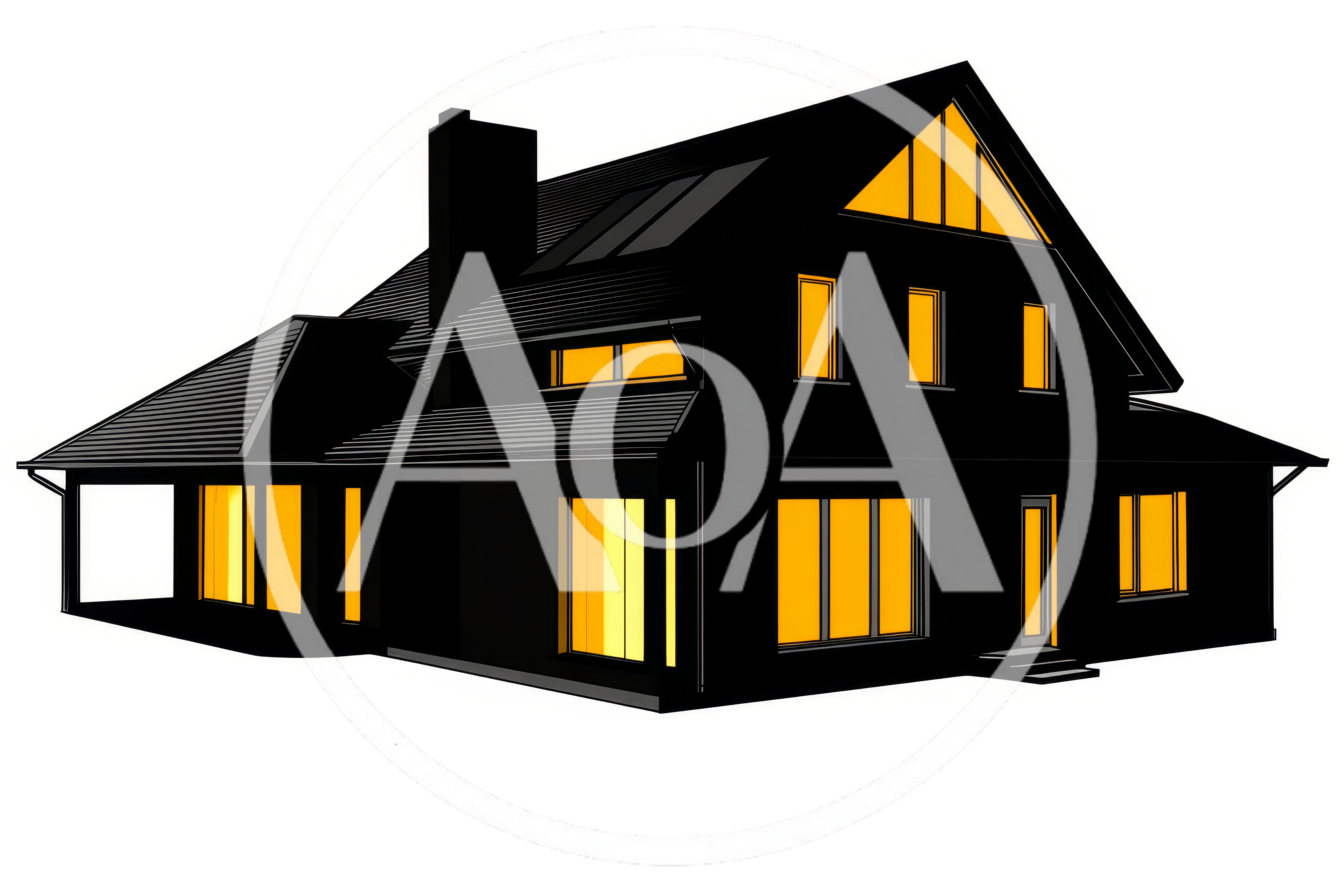 Modern Black House Illustration With Glowing Windows