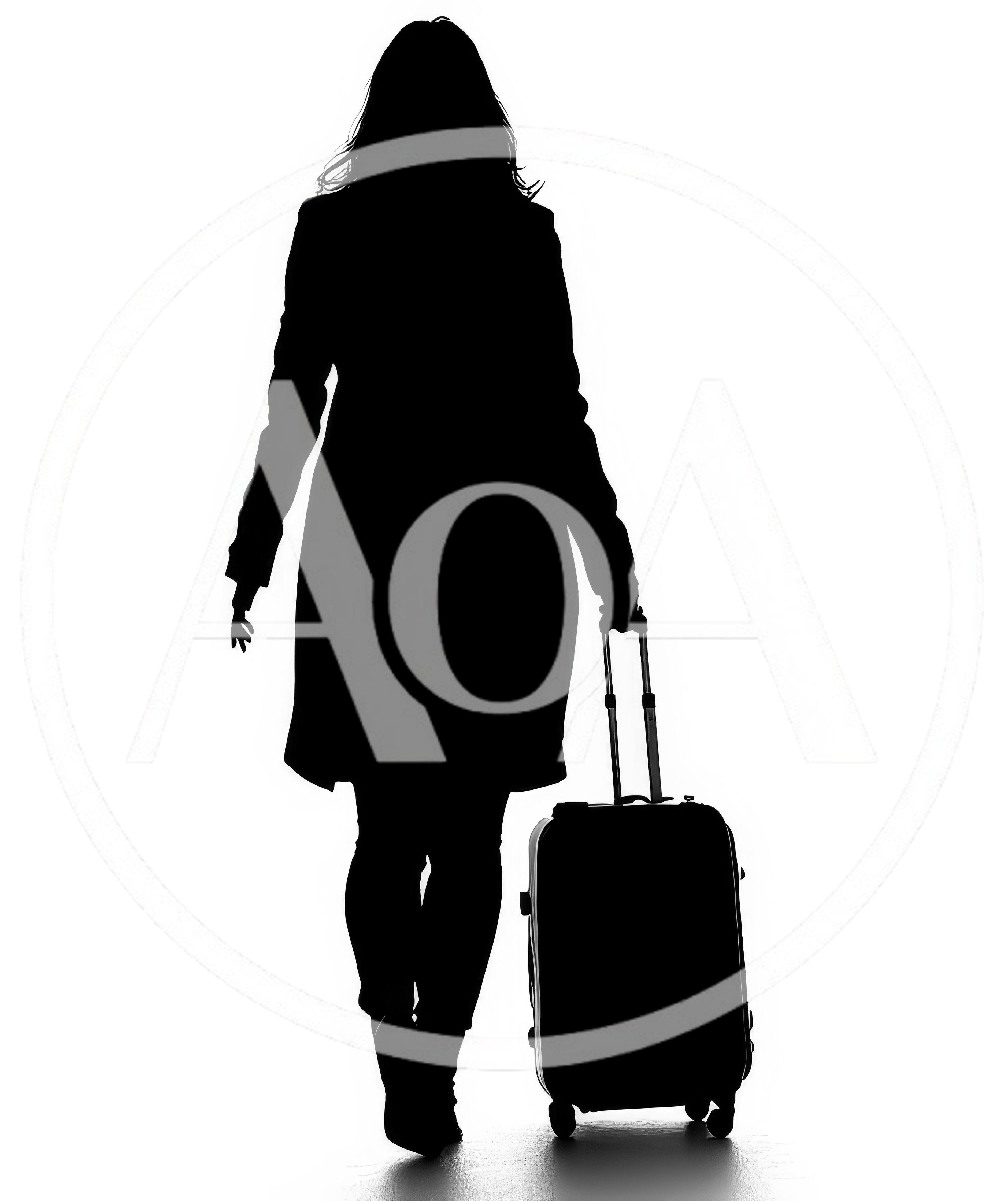 Silhouette Of A Woman Walking With A Suitcase