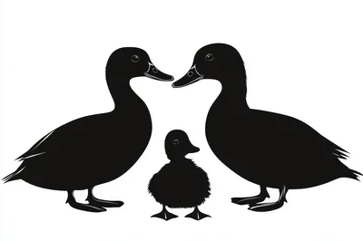 Black Silhouette Illustration Of A Duck Family