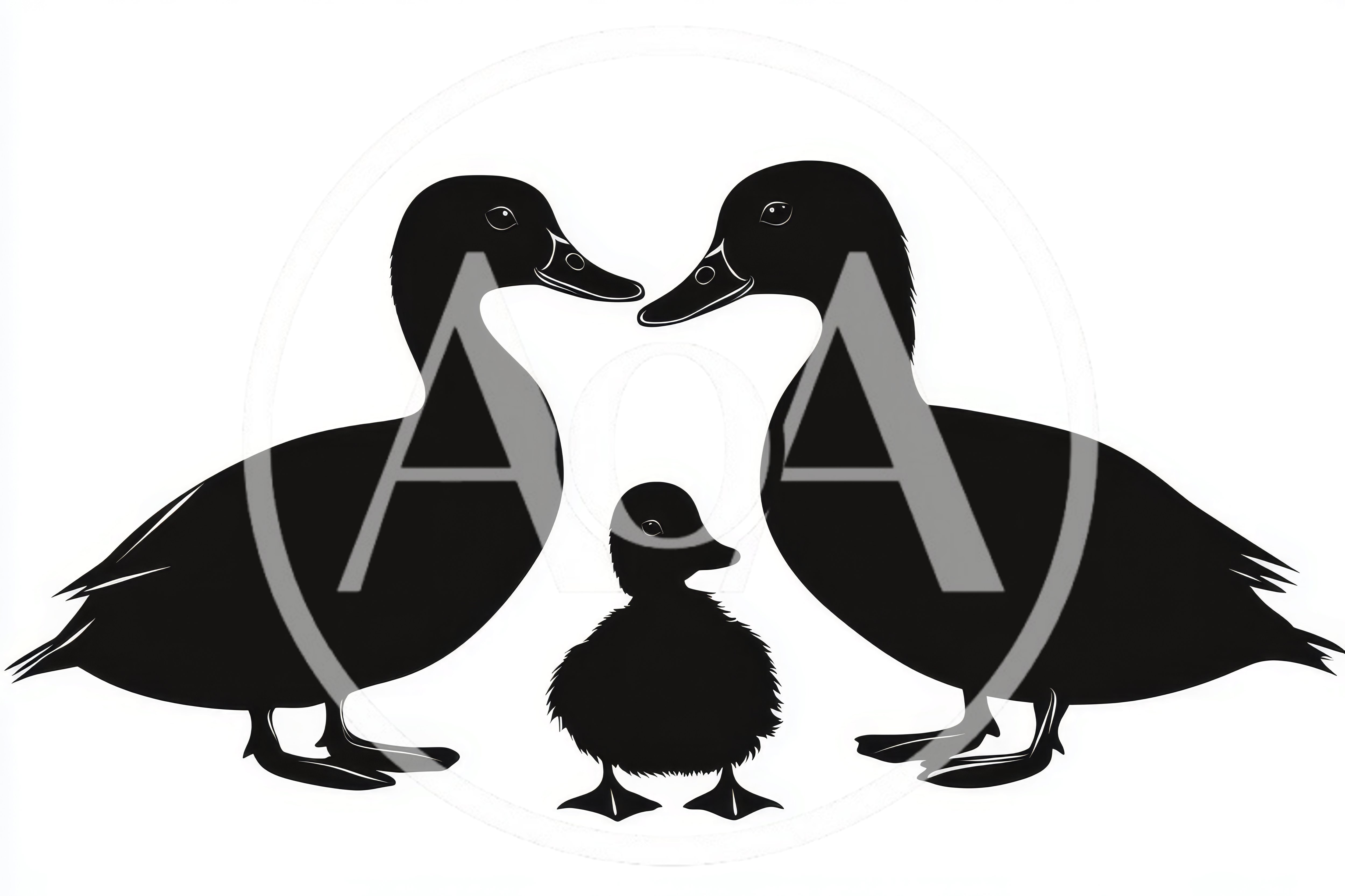 Black Silhouette Illustration Of A Duck Family