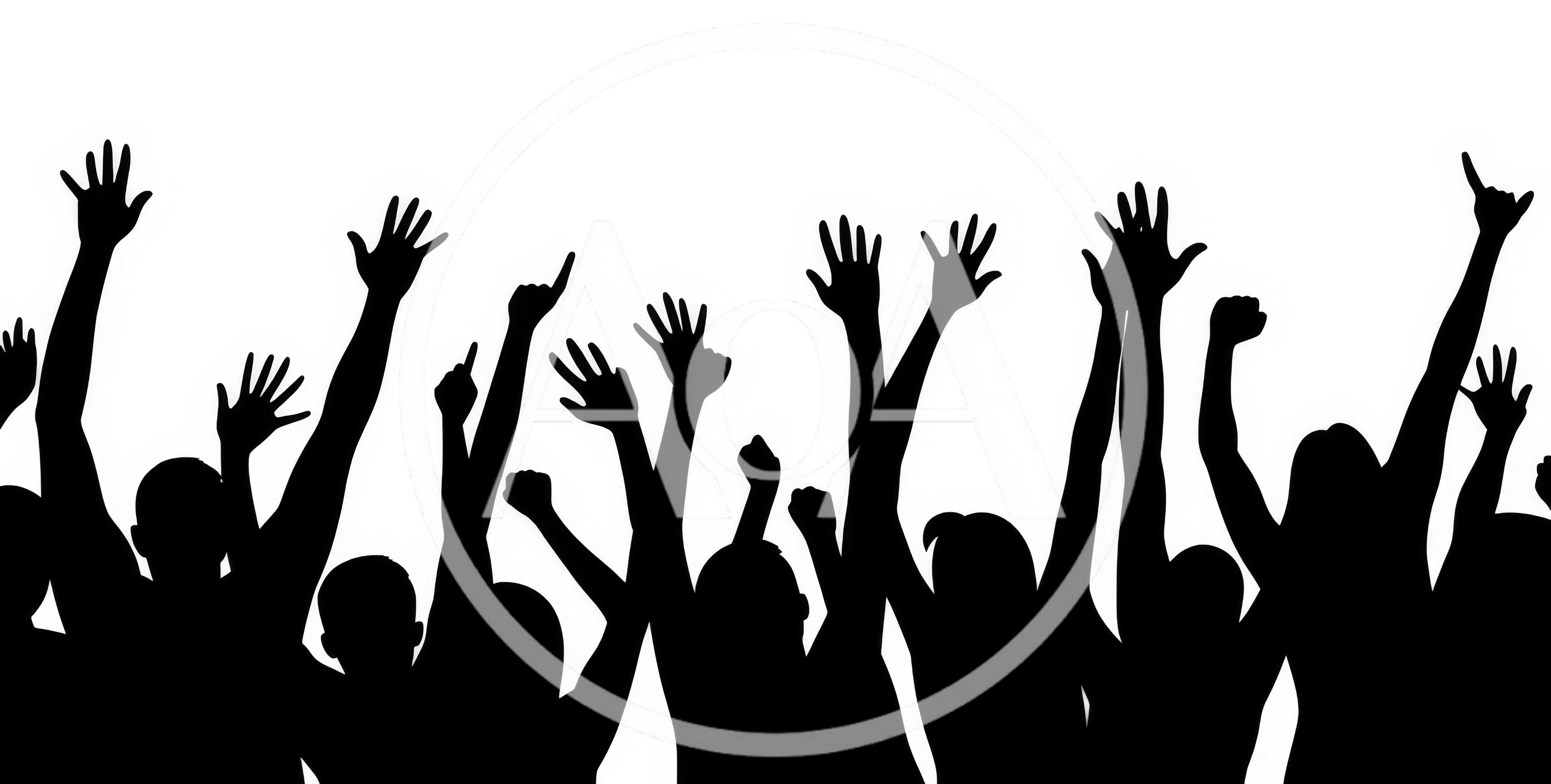 Crowd Of People Silhouettes With Raised Hands