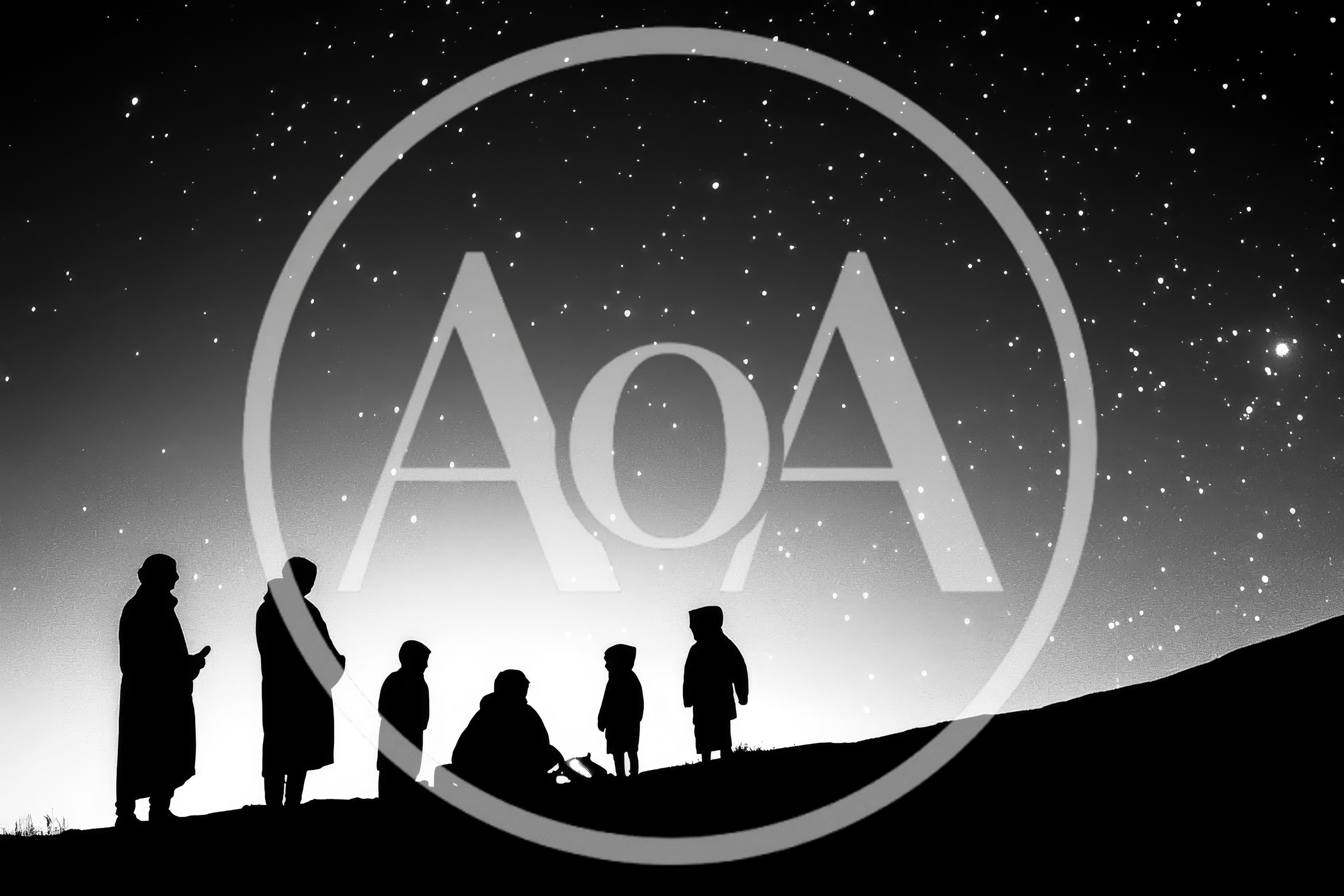 Silhouetted Family Stargazing Under A Clear Night Sky