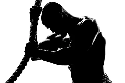 Muscular Athlete Resting Against A Heavy Climbing Rope