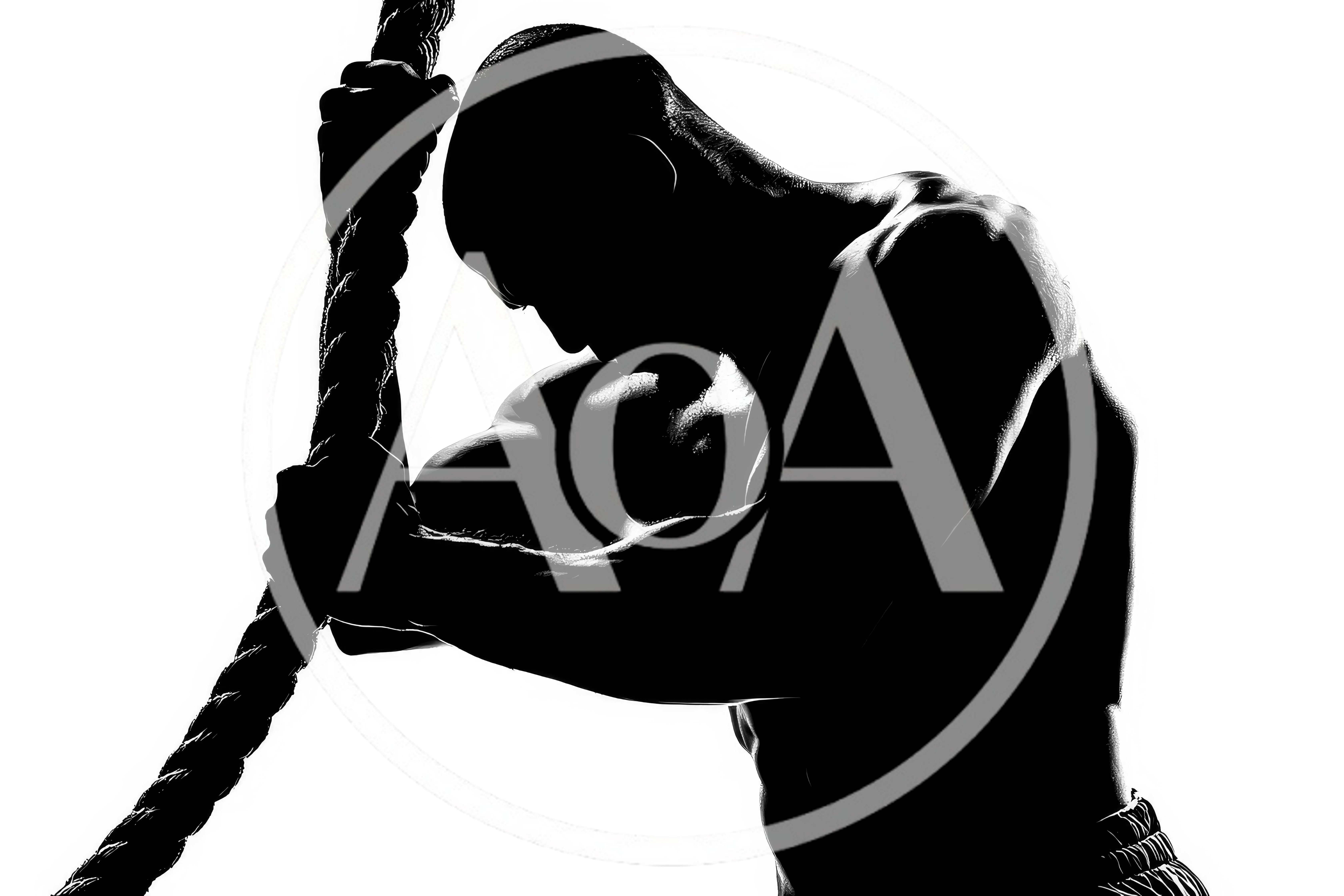 Muscular Athlete Resting Against A Heavy Climbing Rope