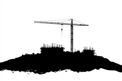 Construction Site Silhouette With Tower Crane