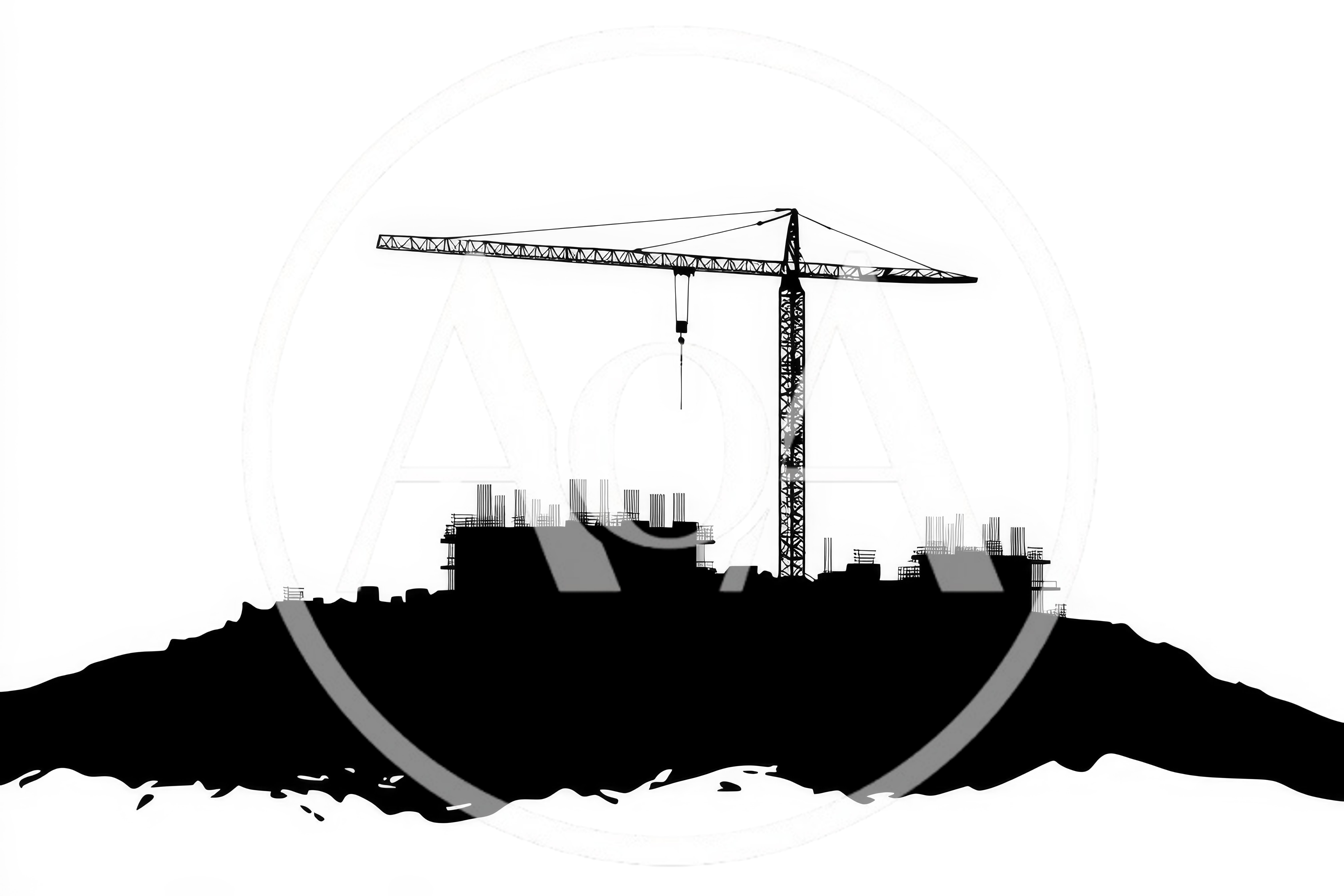 Construction Site Silhouette With Tower Crane