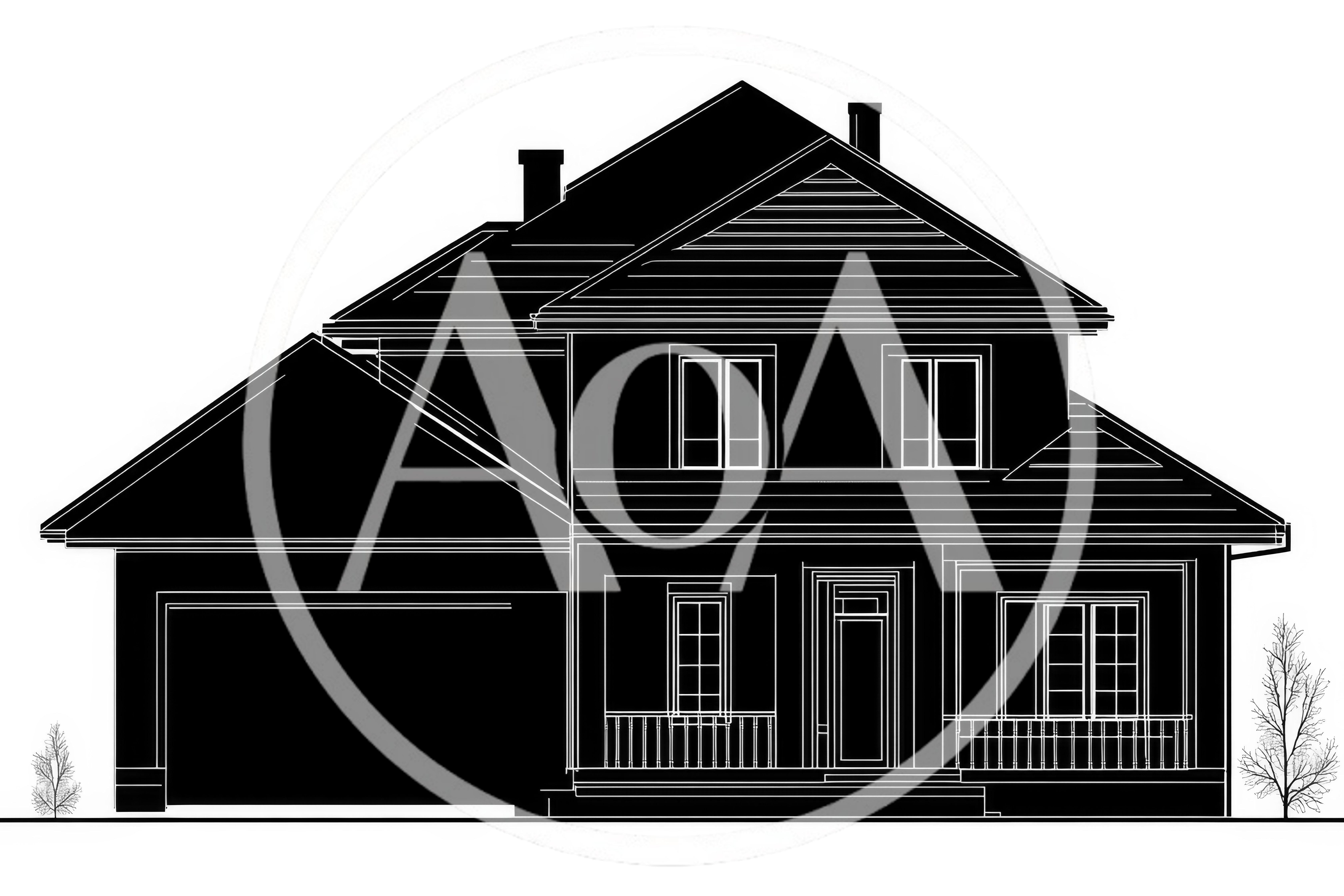 Architectural Blueprint Silhouette Of A Two Story House