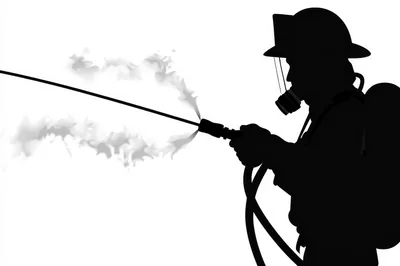Silhouette Of A Firefighter Holding A Hose