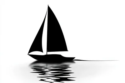 Minimalist Silhouette Of A Sailing Boat On Water