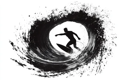 Surfer Riding Inside A Large Barrel Wave Silhouette