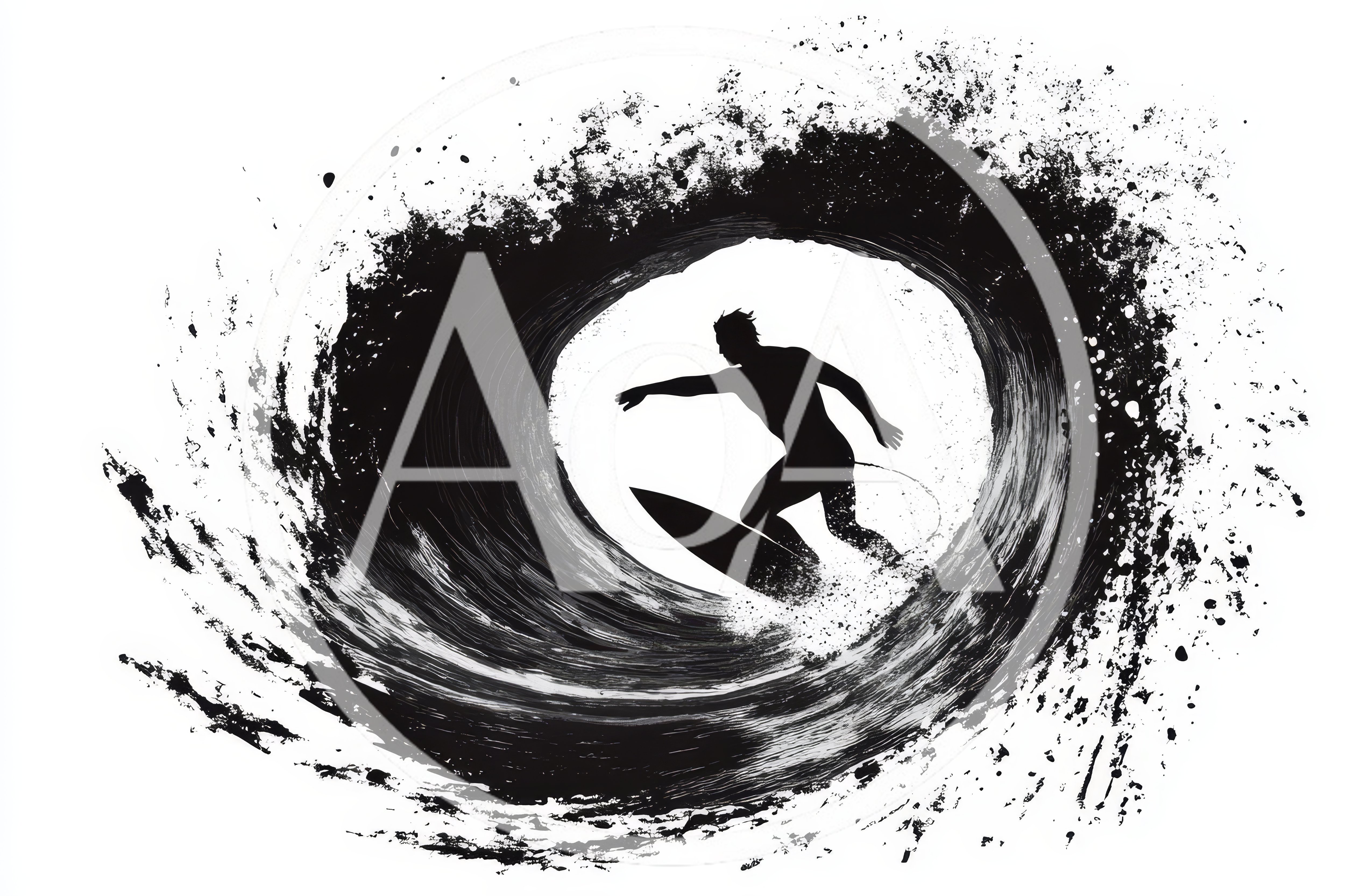 Surfer Riding Inside A Large Barrel Wave Silhouette