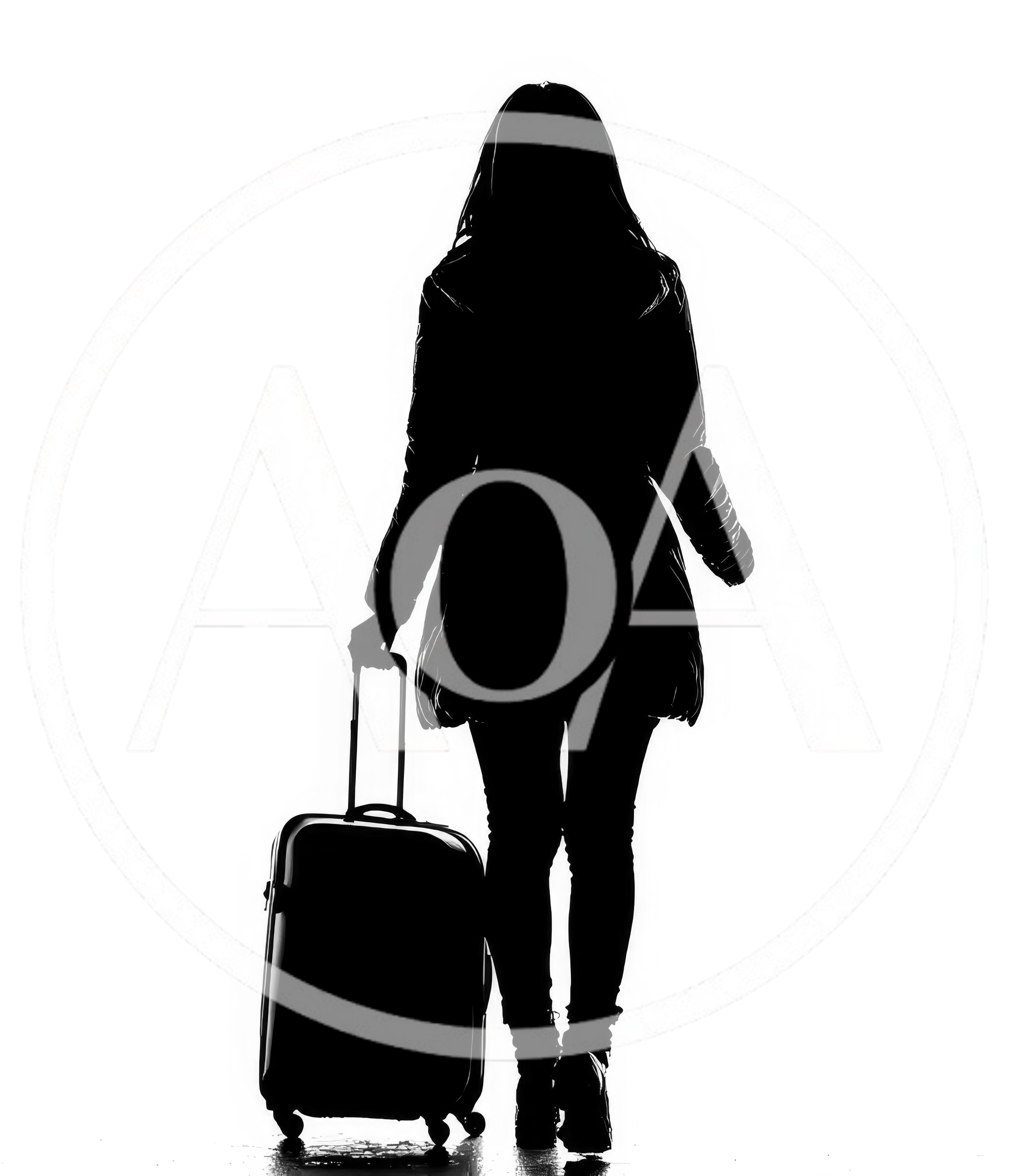 Silhouette of a Woman Walking with Luggage