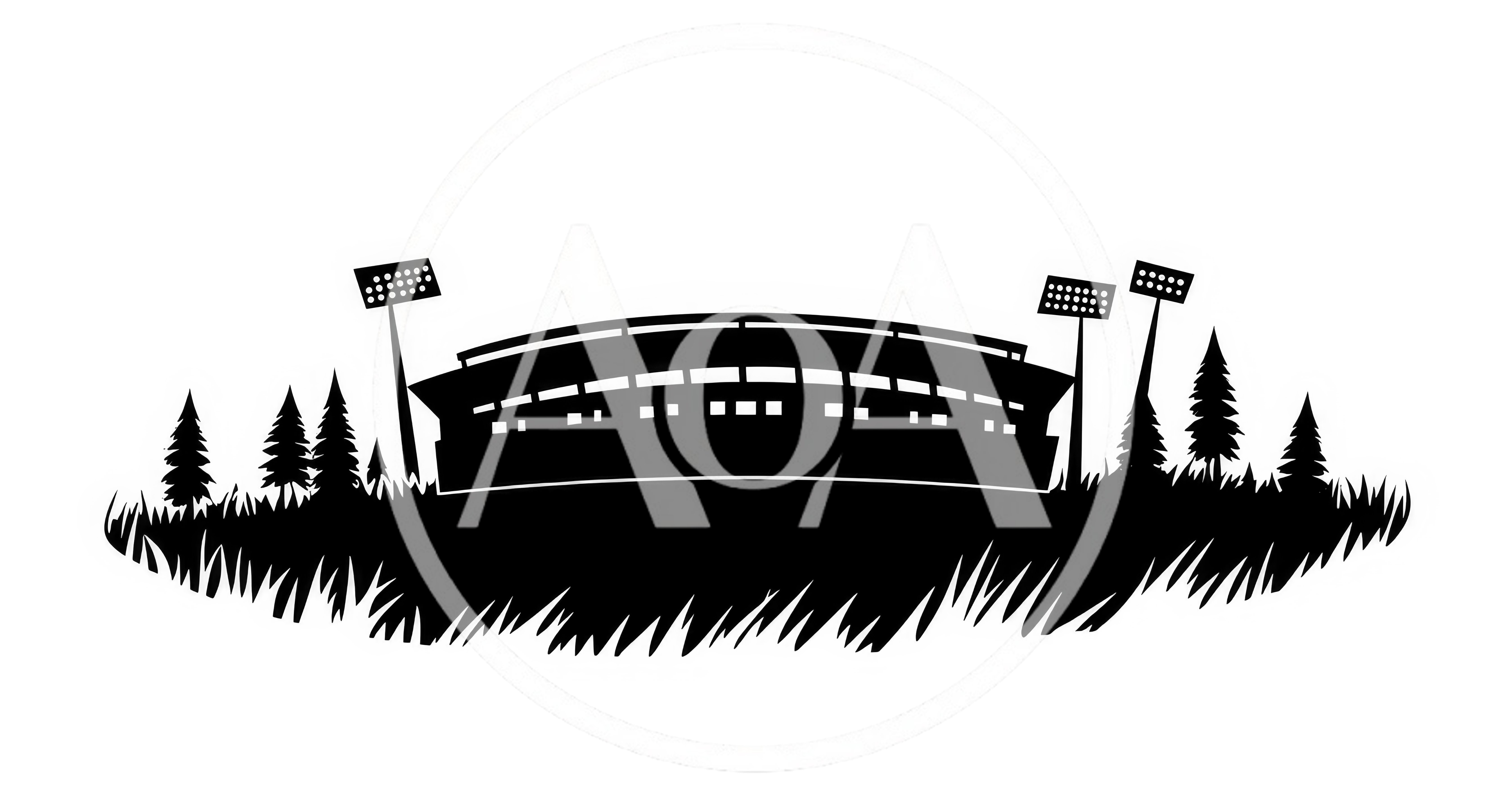 Black Silhouette Of A Stadium With Pine Trees