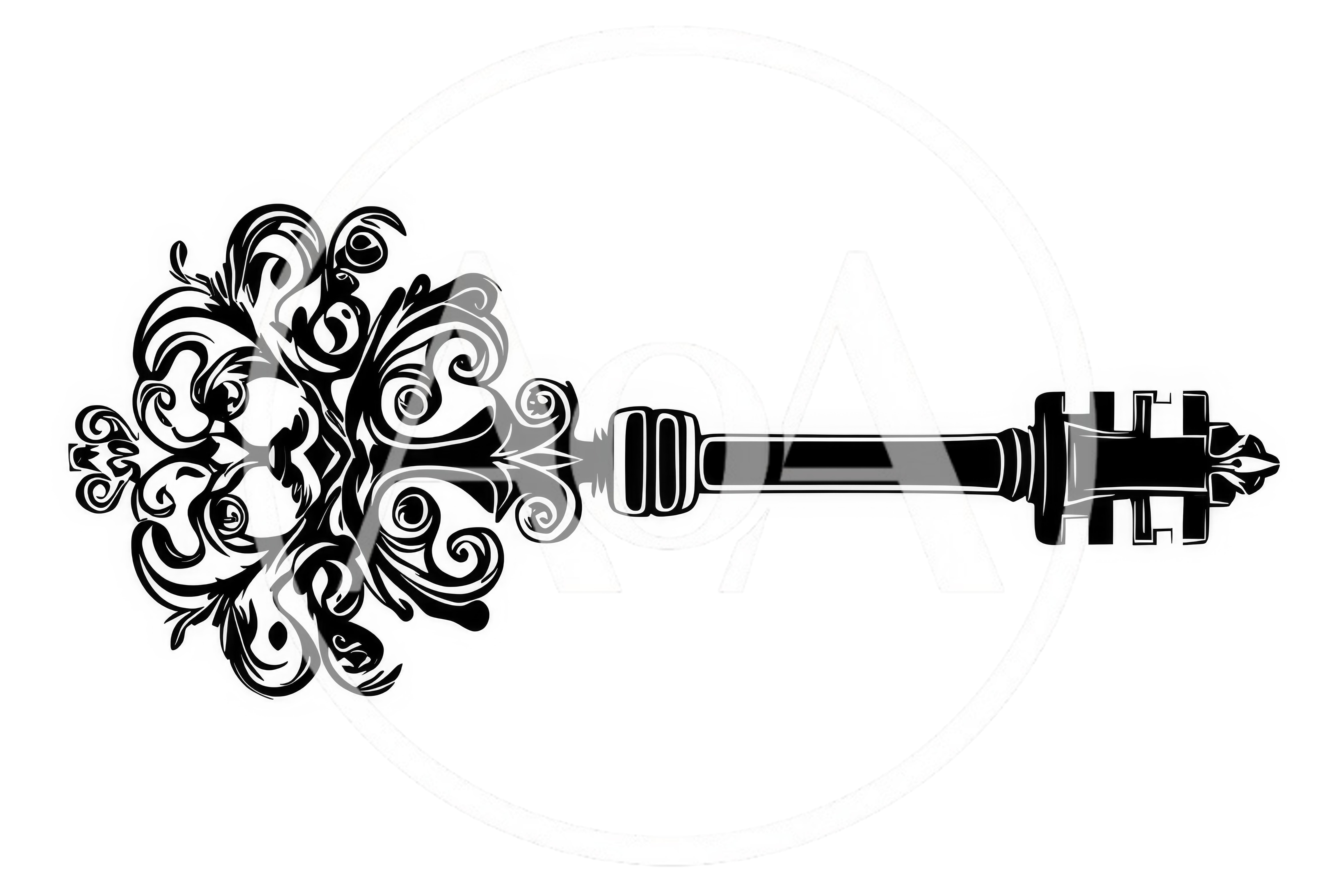 Ornate Vintage Skeleton Key Silhouette Illustration