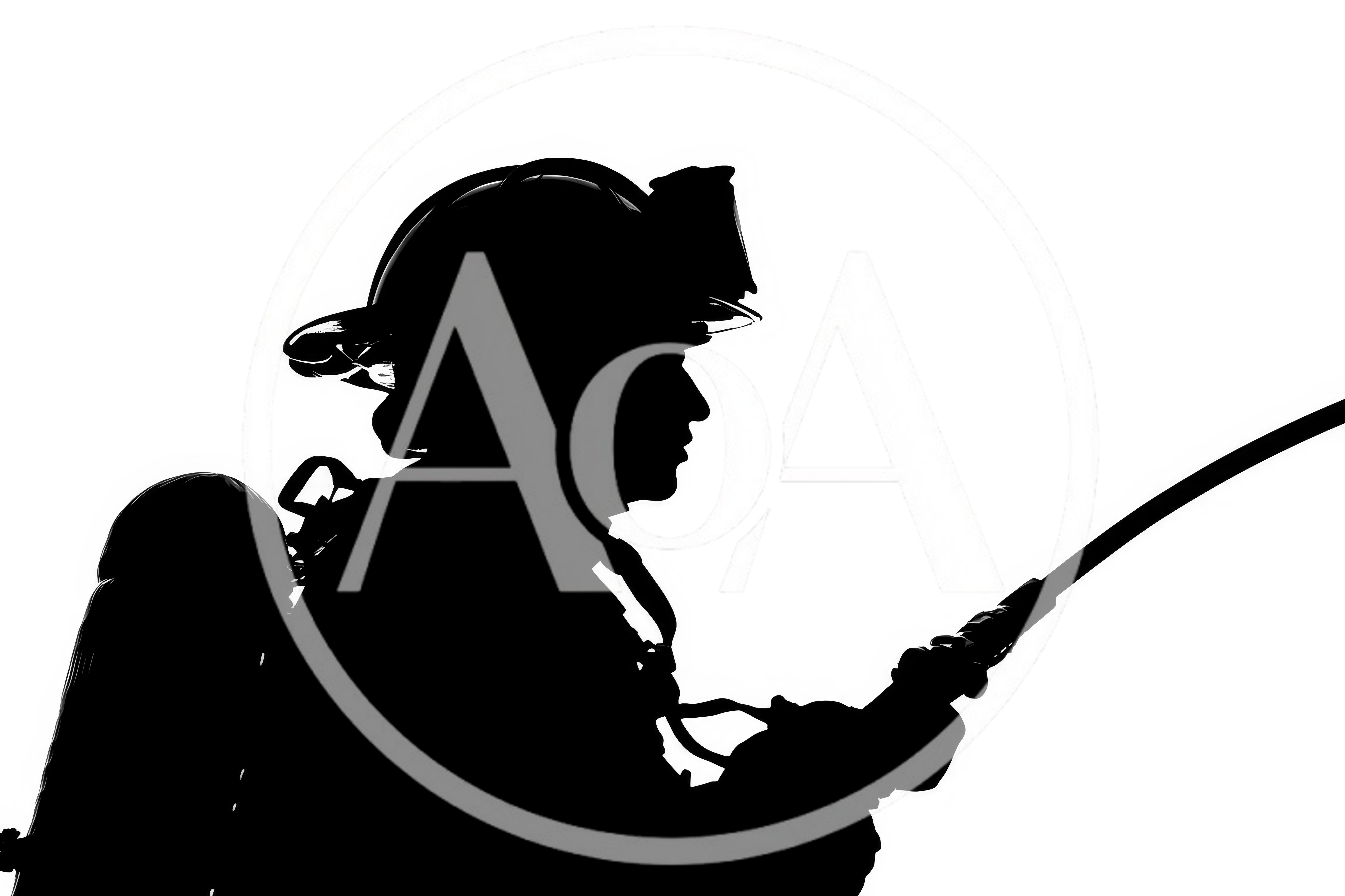 Silhouette Of A Firefighter Holding A Hose