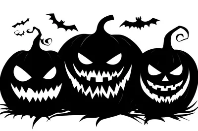 Three Spooky Jack O Lanterns With Flying Bats