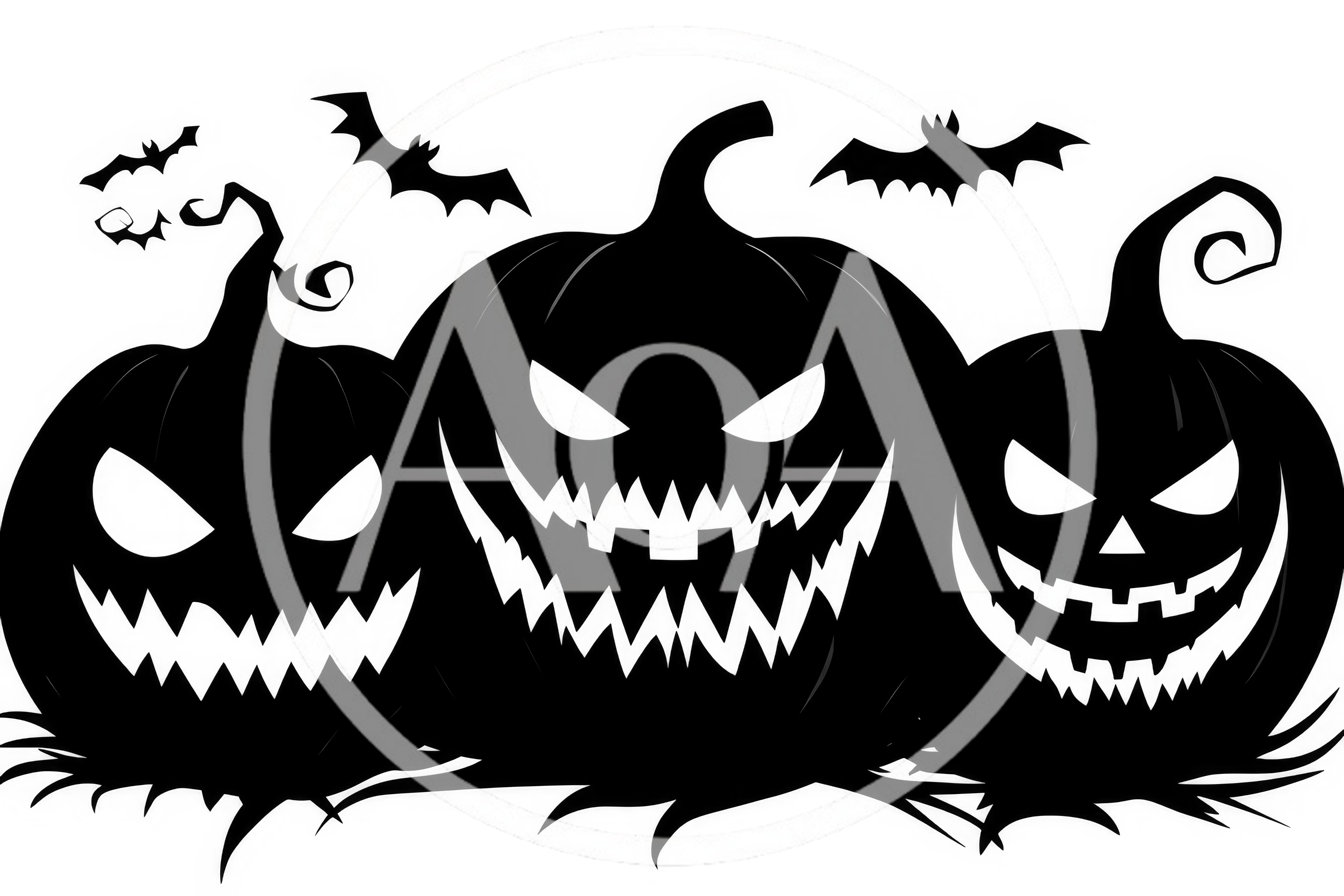 Three Spooky Jack O Lanterns With Flying Bats