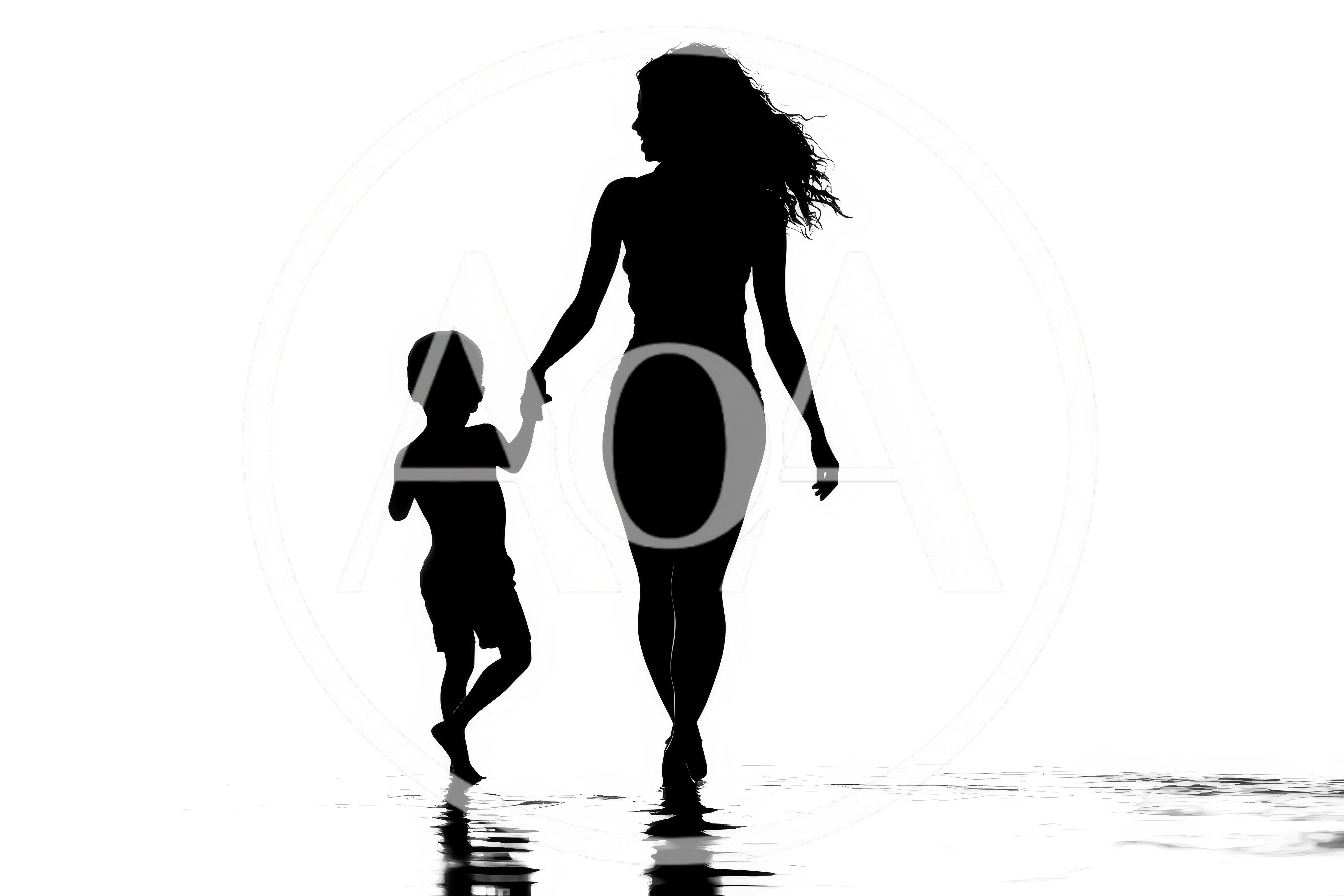 Silhouette of Mother and Son Walking Together