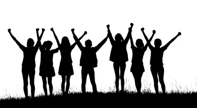 Silhouettes Of A Group Of Friends Celebrating Outdoors