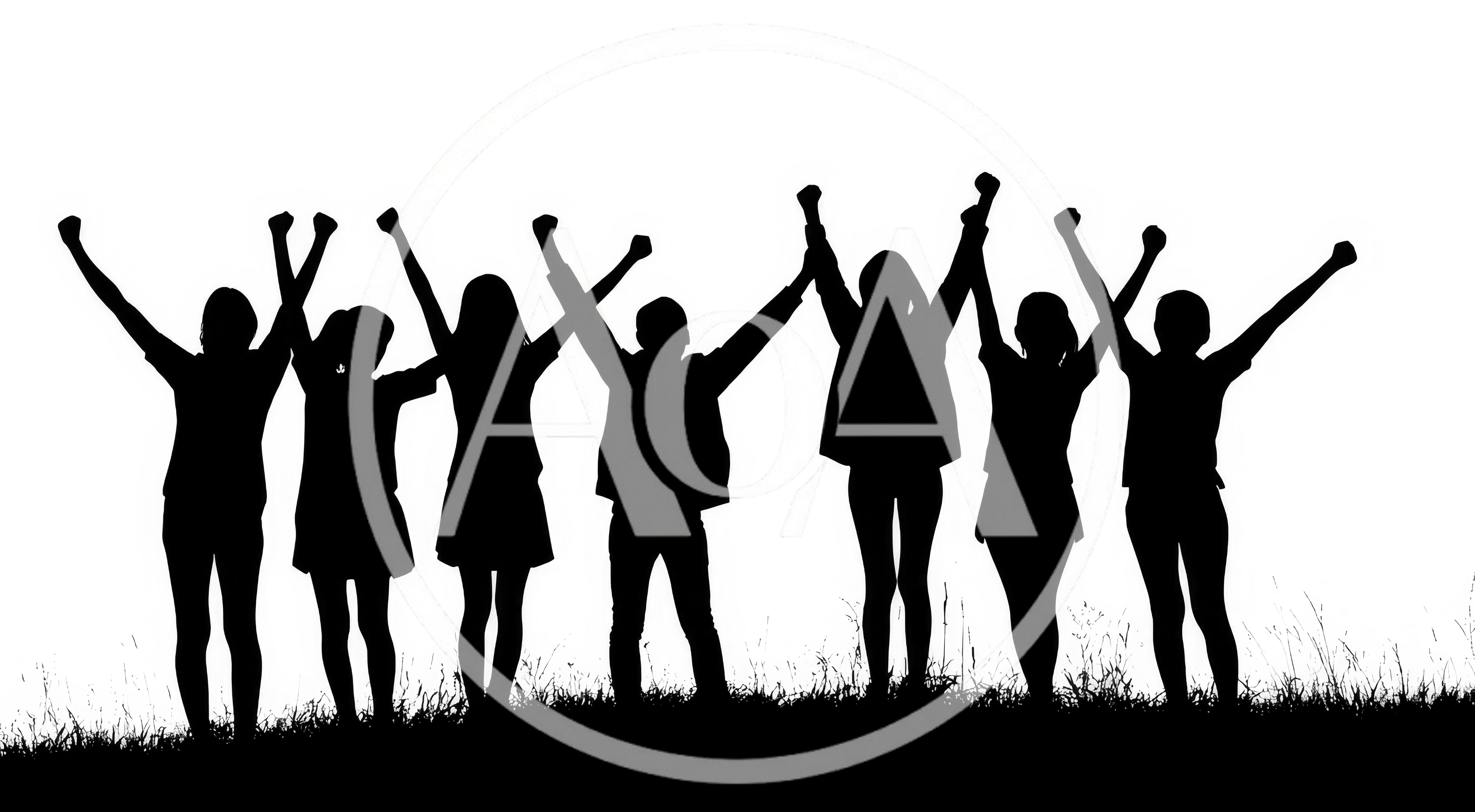 Silhouettes Of A Group Of Friends Celebrating Outdoors
