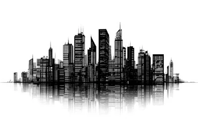 Black And White City Skyline Silhouette Illustration