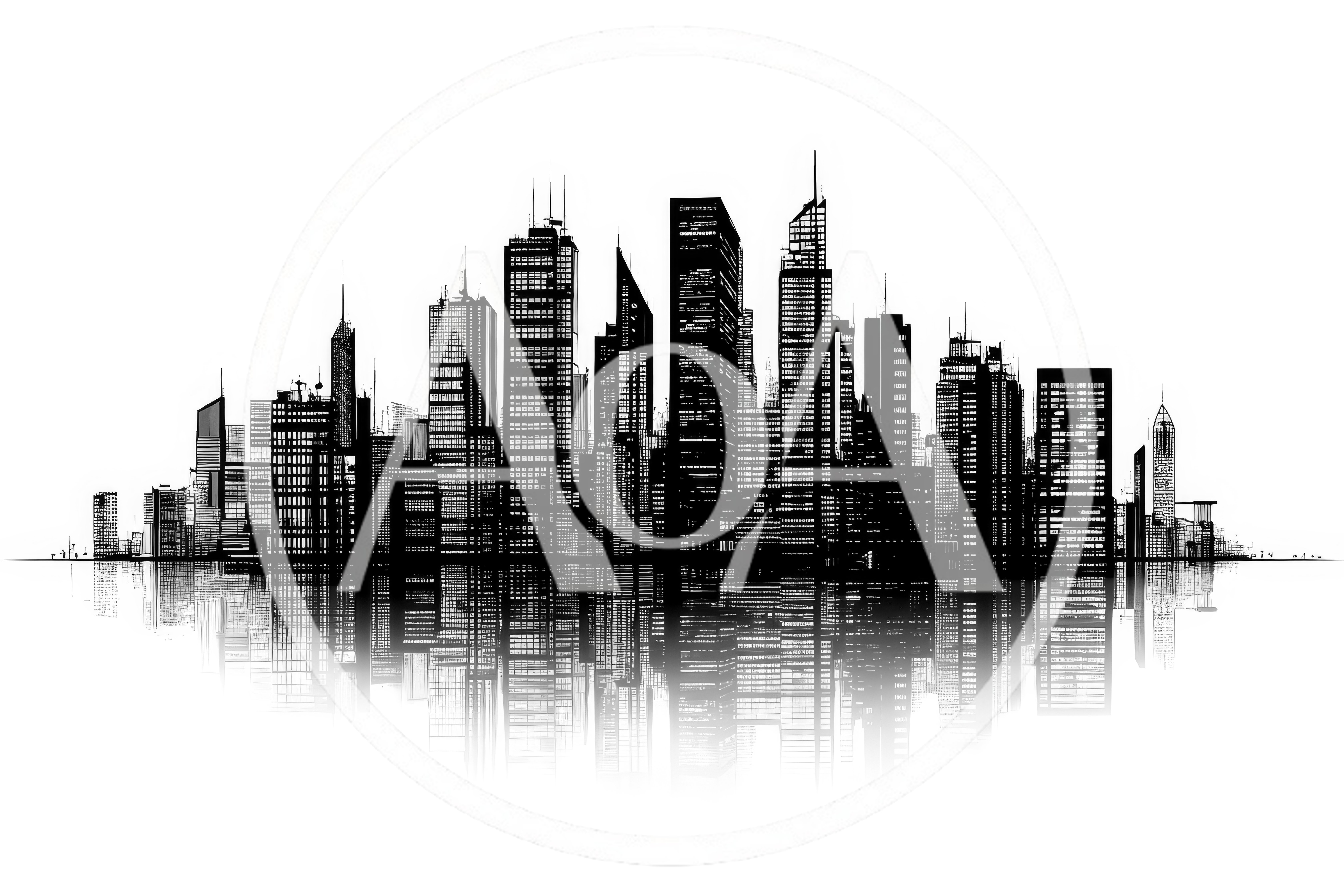 Black And White City Skyline Silhouette Illustration