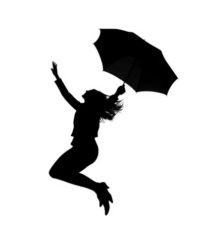 Silhouette Of A Woman Jumping With An Umbrella