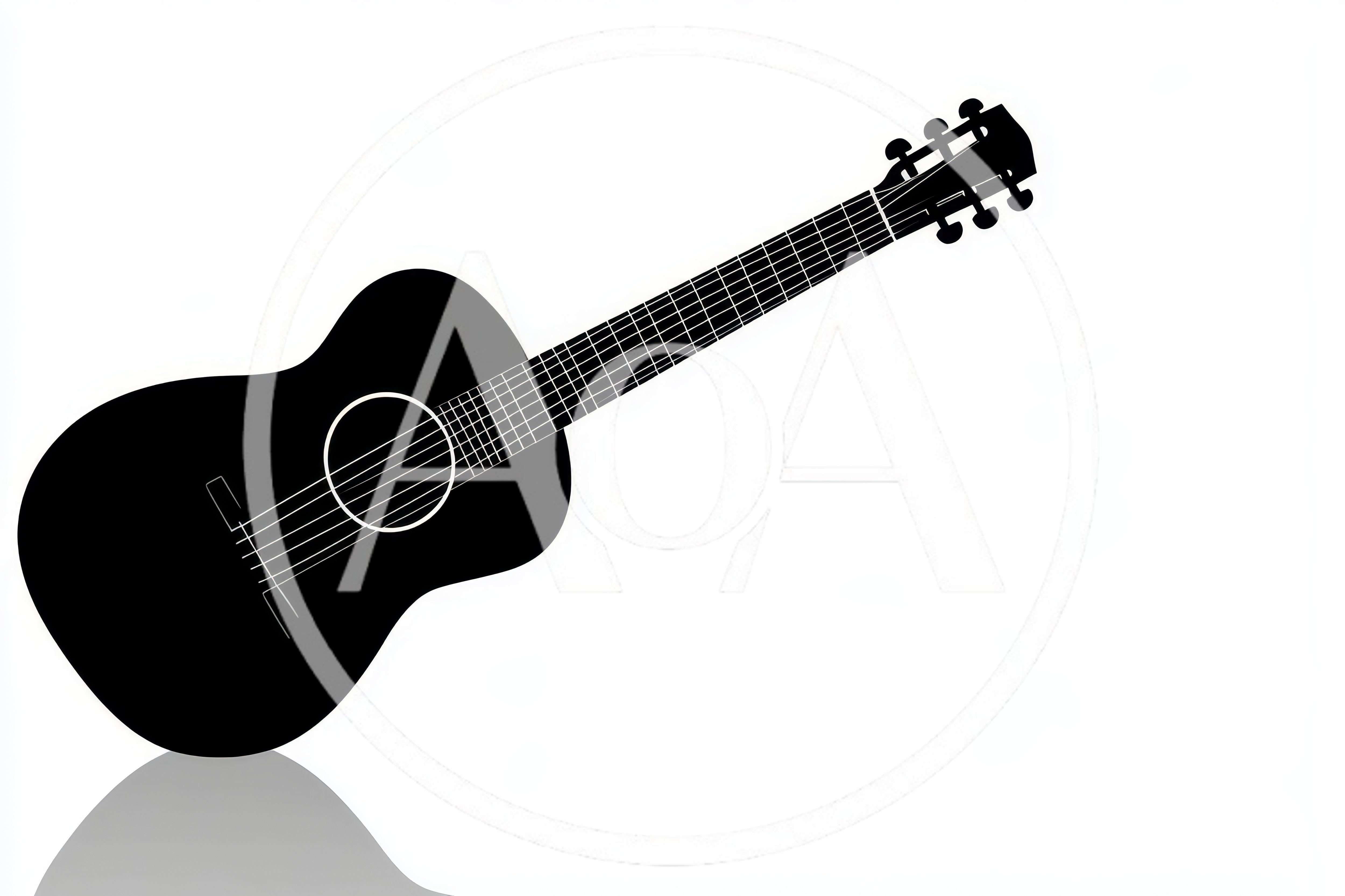 Black Acoustic Guitar Silhouette On White Background