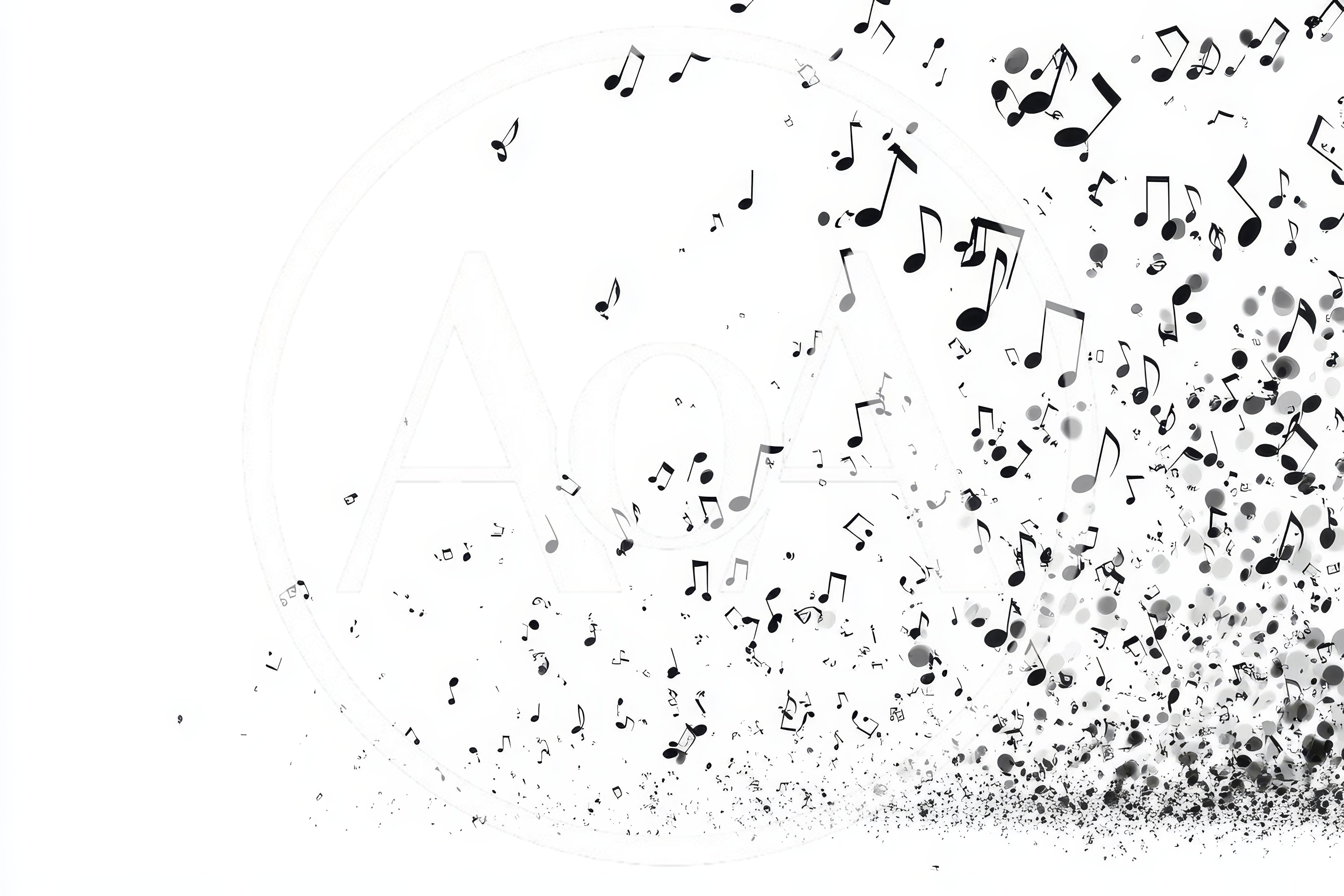 Abstract Musical Notes Floating on White Background